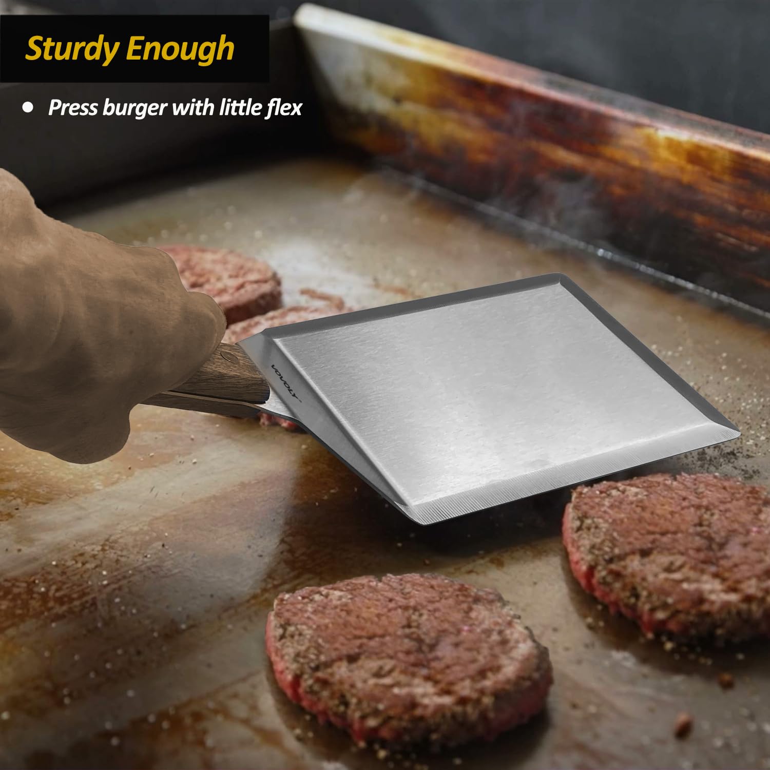 Premium Extra Wide Metal Spatula - 6 x 5 Inch Large Cooking Turner with Full Tang Wooden Handle & Beveled Edges - Perfect for Flipping Pancakes, Burgers, Eggs on Skillets, Griddles & Outdoor Grills - Ideal Kitchen Tool for BBQ, Camping & Home Cooking