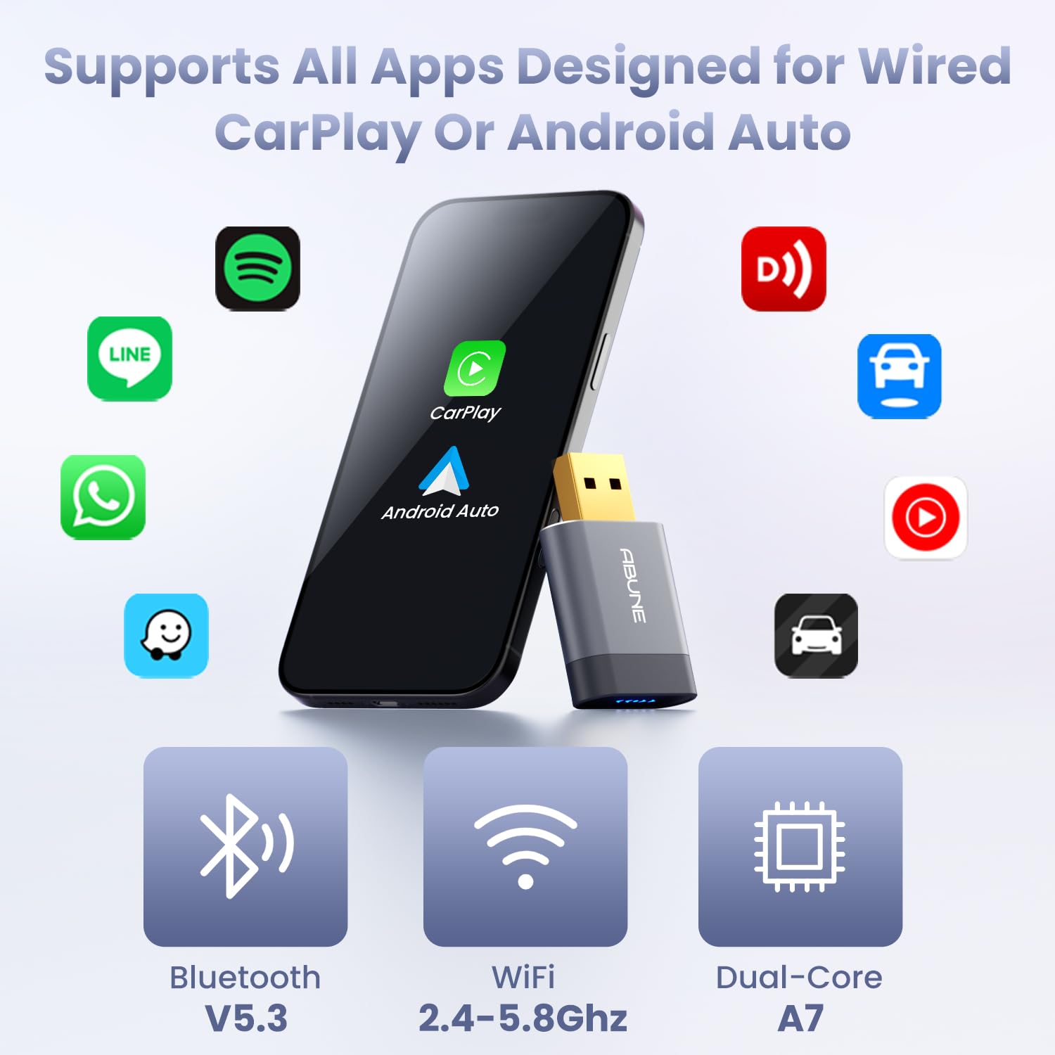 2025 Upgraded Mini Wireless CarPlay Adapter for iPhone - 2-in-1 Wireless CarPlay & Android Auto Dongle - Zero Latency, Compact Design - Seamless Car Connectivity for BMW, Toyota, Honda - Perfect for Road Trips & Daily Commute (Gray)