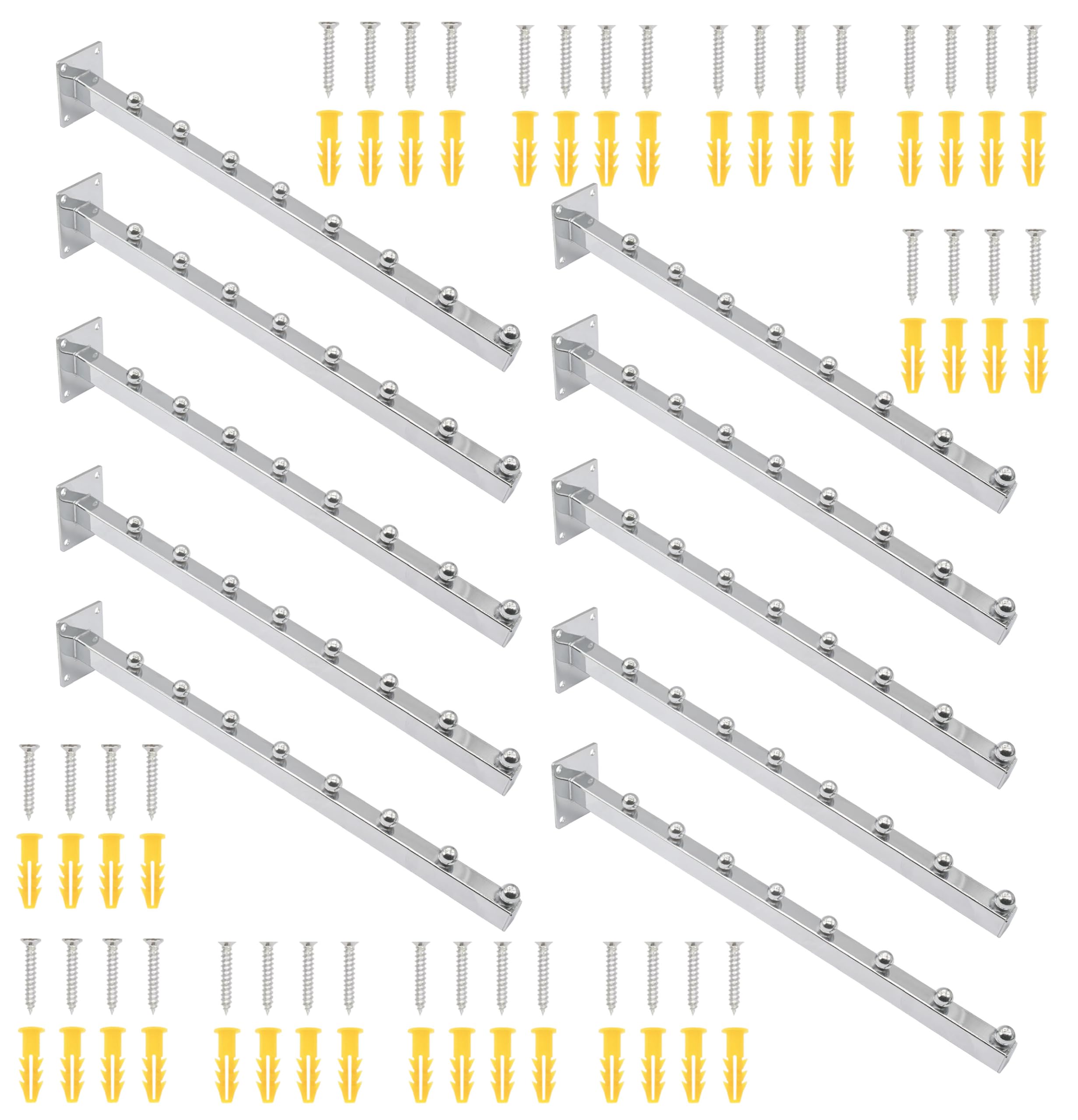 10 Pack Chrome 8 Ball Waterfall Hooks for Wall Mounted Coat Racks - Fits Square Tubing & Stone Slab Walls - Perfect for Clothing Stores, Retail Displays & Home Entryway Organization