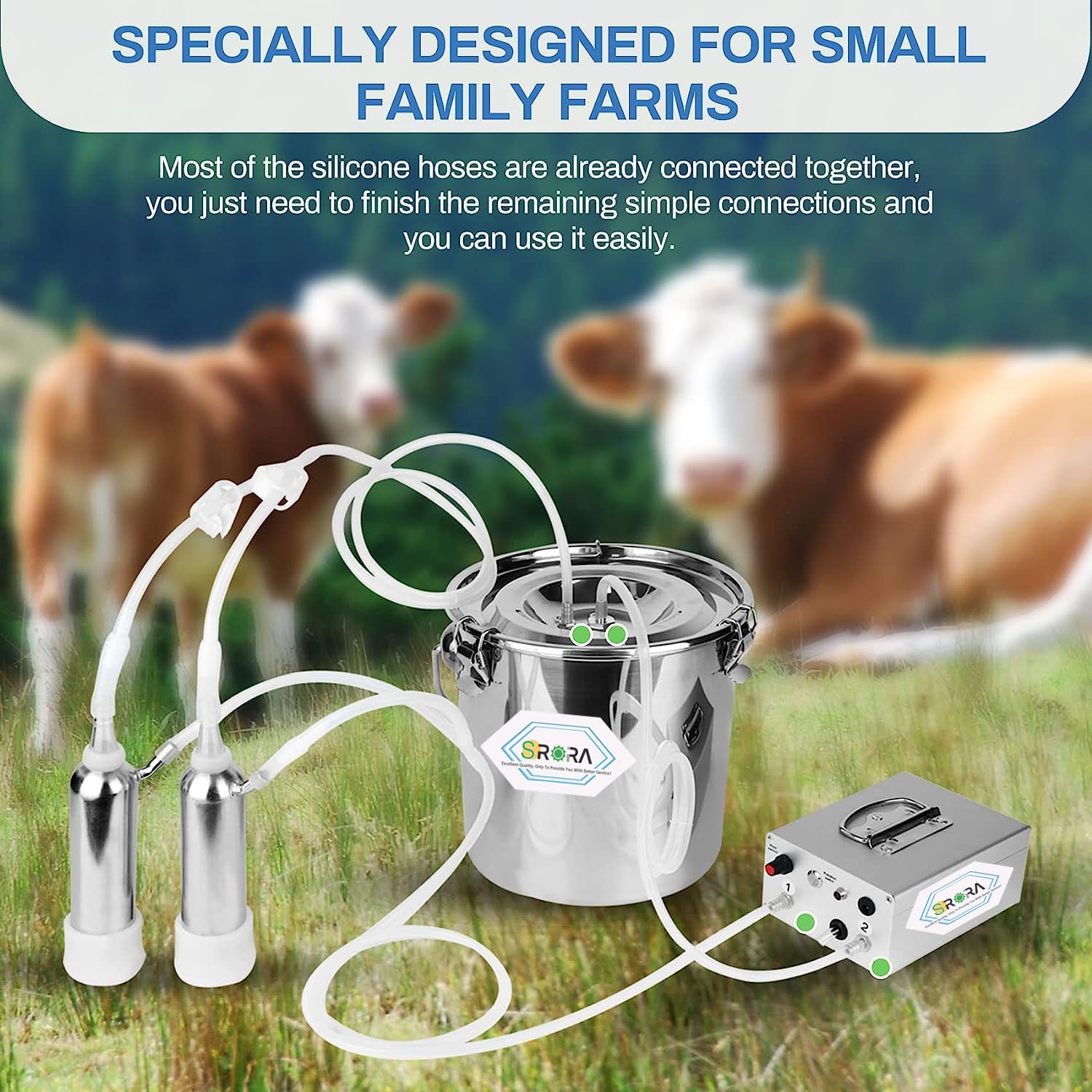 9L Electric Cow Milking Machine with Rechargeable Battery - Adjustable Pulse Vacuum & Individual Pulsation for Udder Protection - Portable Dairy Milking Equipment for Small Farms & Homesteads - Perfect for Daily Milking, Cattle Shows & Emergency Use