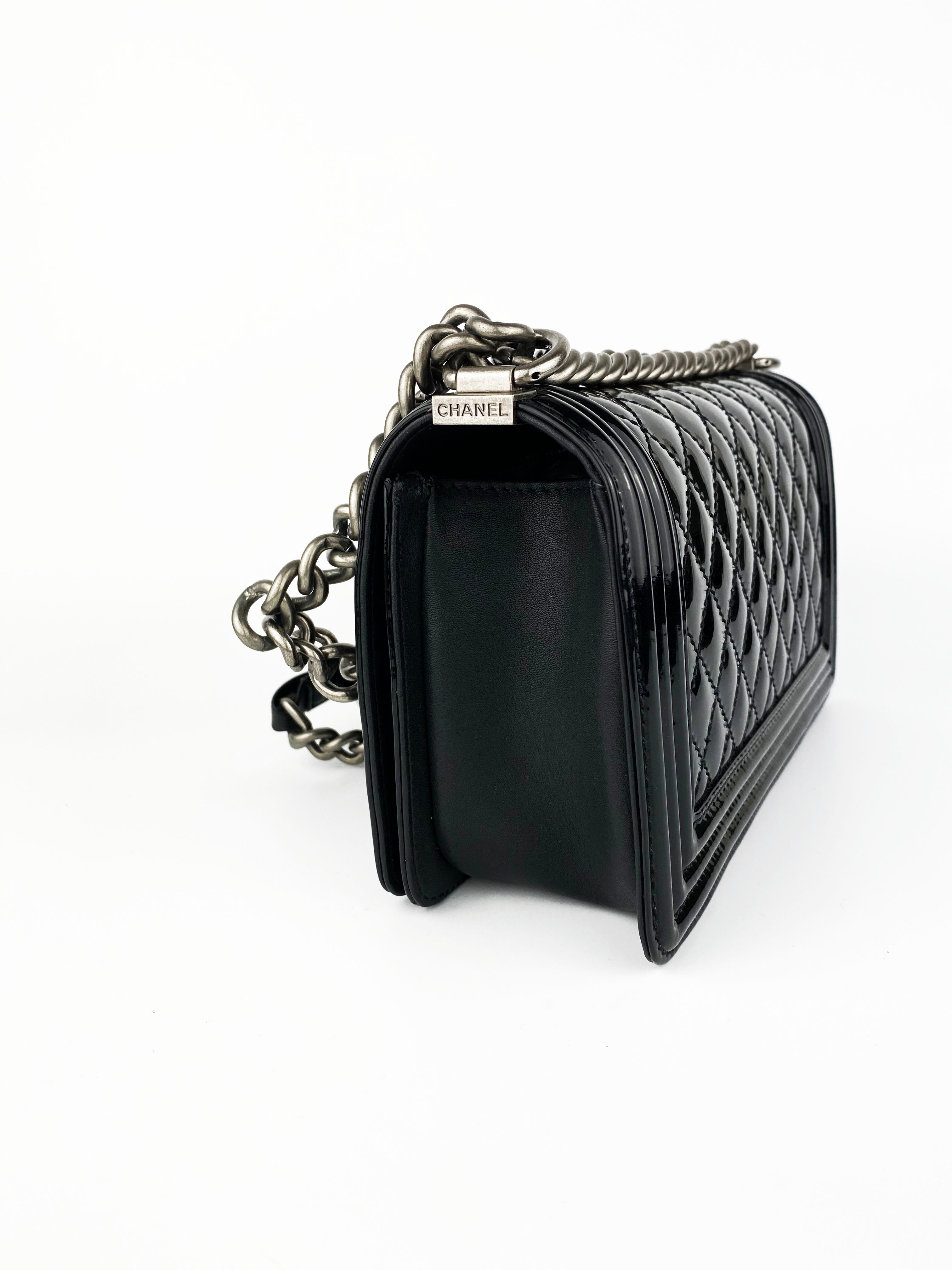 Chanel Boy Black Patent Leather Handbag - Luxury Designer Crossbody Bag for Women, Perfect for Parties, Date Nights & Special Occasions
