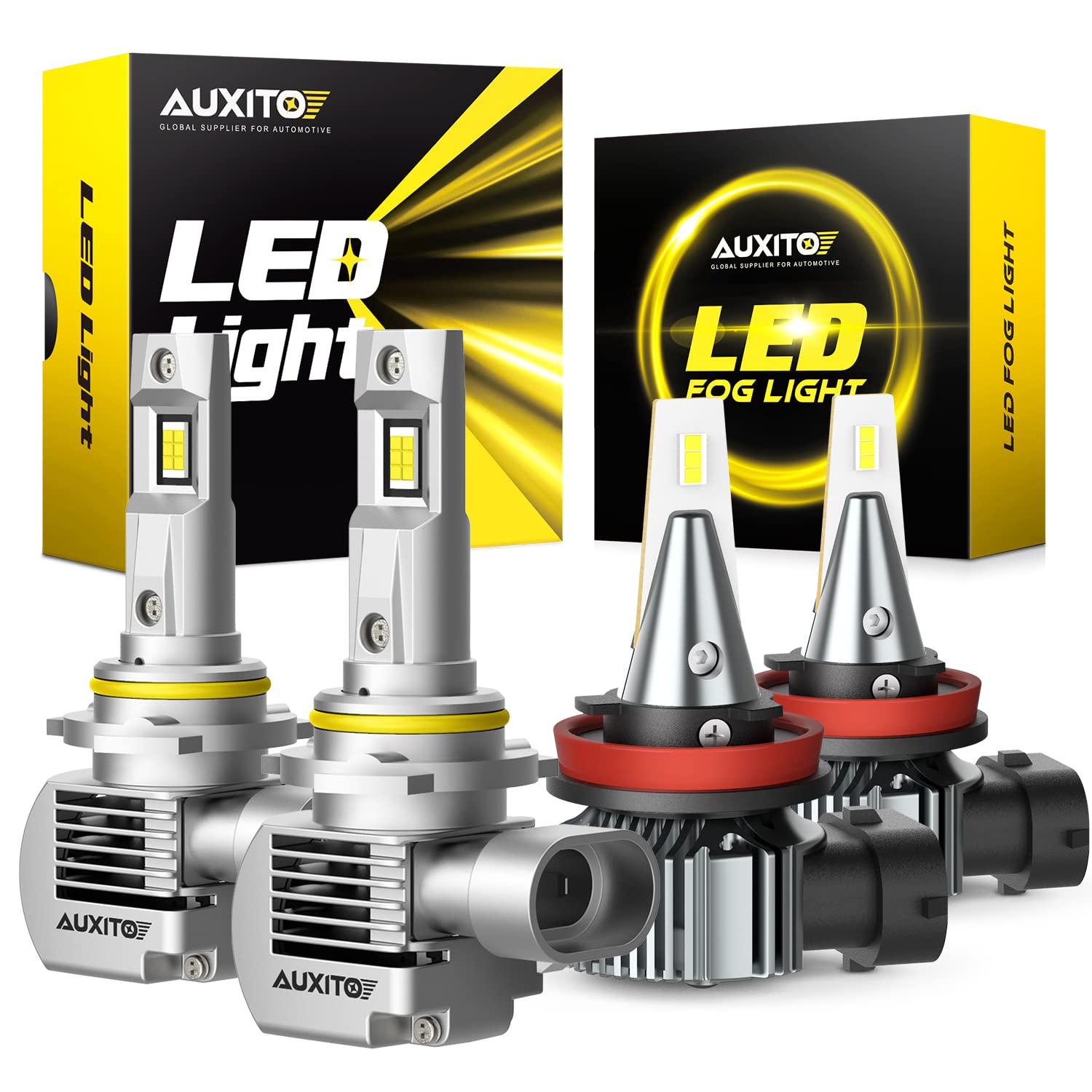 AUXITO Upgraded 9005 LED Headlight Bulbs & H11 LED Fog Light Bulbs Combo Pack of 4 - Super Bright 6000K White Light for Cars, Trucks, SUVs - Perfect for Night Driving and Foggy Conditions