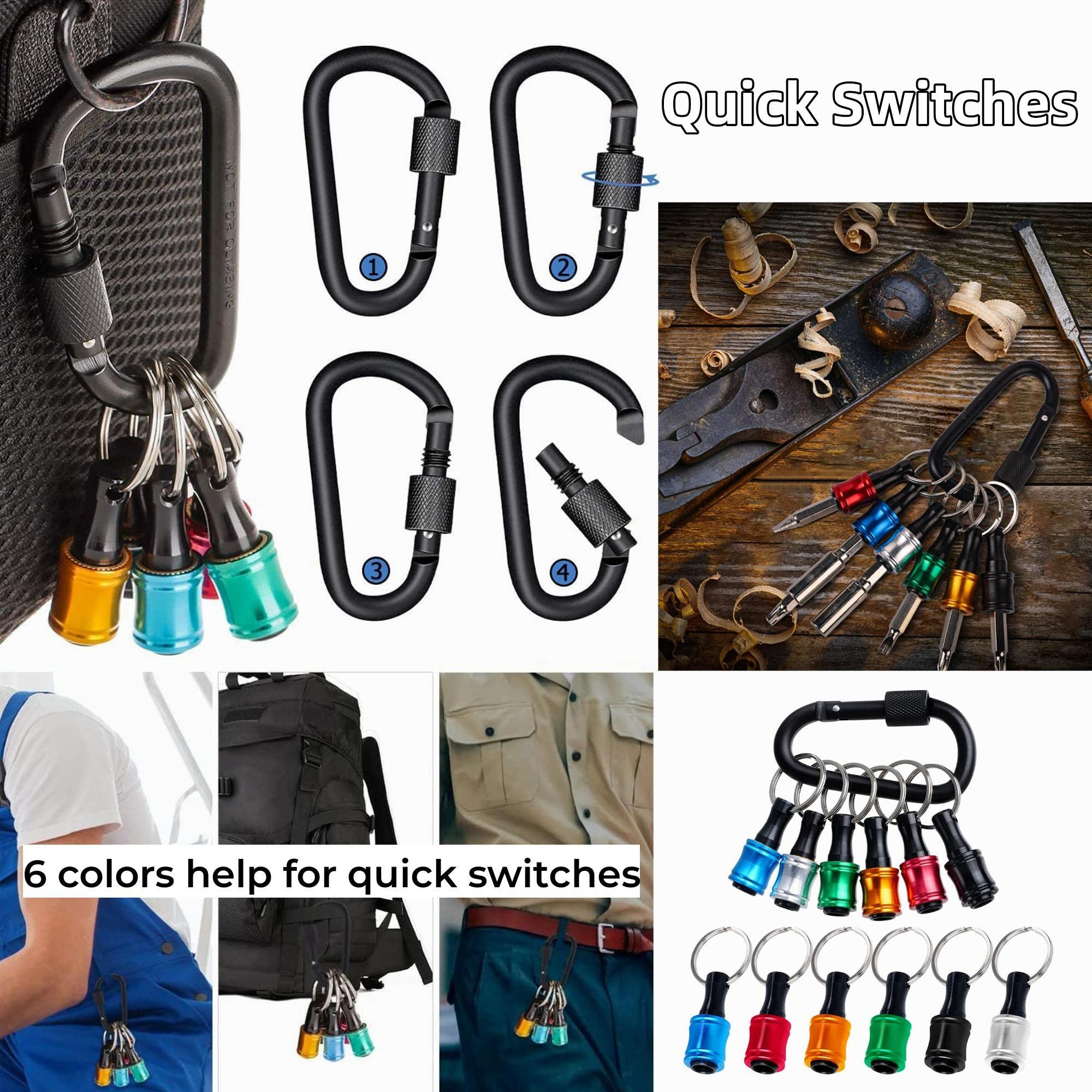 12Pcs 1/4 Inch Hex Shank Aluminum Alloy Screwdriver Bit Holder Extension Bar - Portable Drill Screw Adapter Keychain for Screwdriver & Drill Bits - Flexible Drill Bit Extension & Nut Driver Set - Perfect for DIY Projects, Home Repairs, and Professional Tool Kits