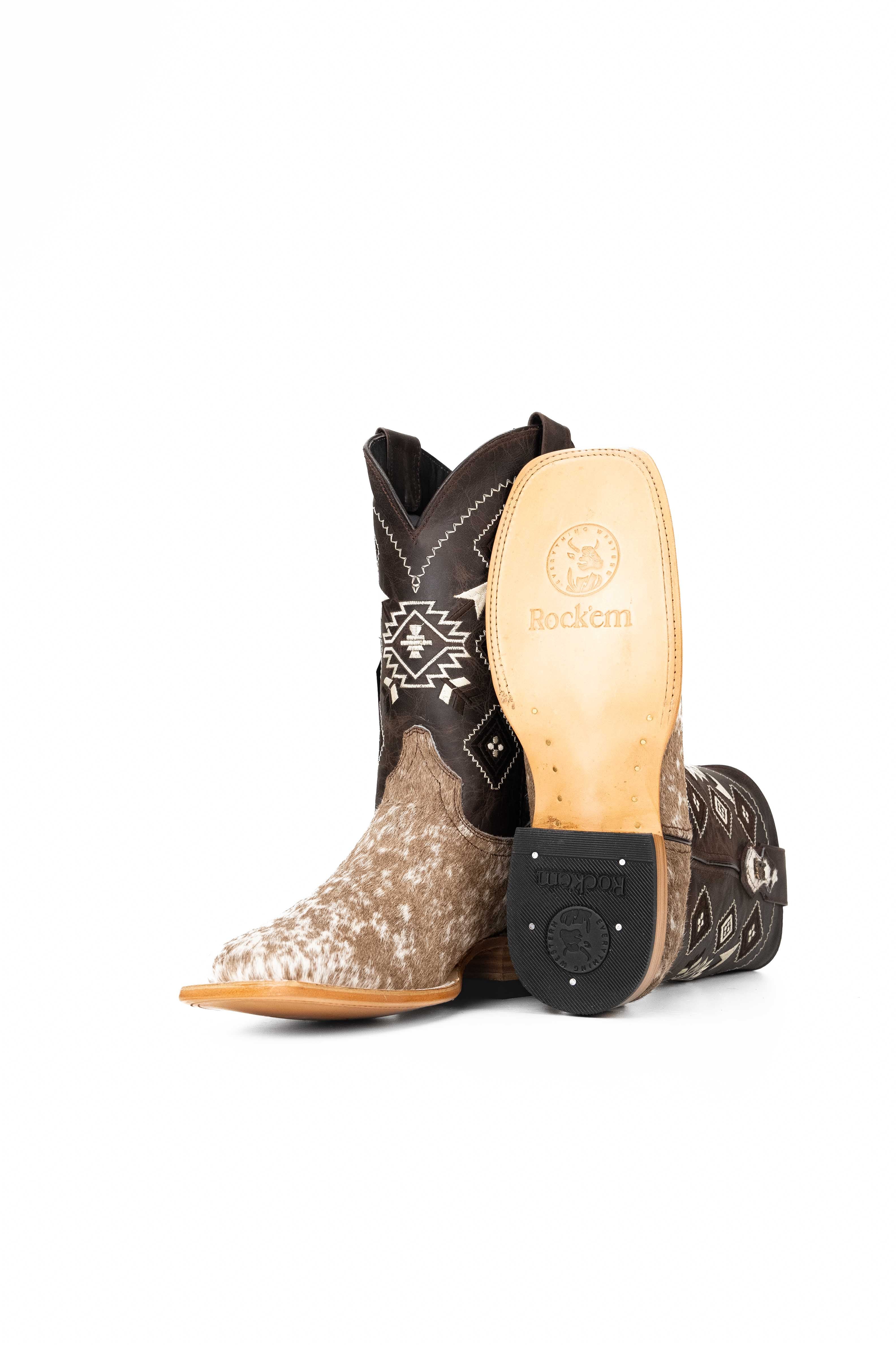 Authentic Men's Cowhide Square Toe Cowboy Boots - Size 10.5 Western Boots for Country Dancing & Rodeo (Style NM62)