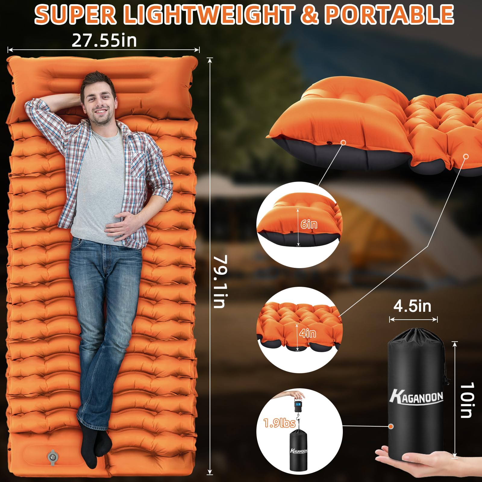Ultralight Inflatable Camping Sleeping Pad with Built-in Pillow & Foot Pump - Compact Air Mattress for Backpacking, Hiking, Travel - Perfect for Outdoor Adventures, Camping Trips & Backcountry Exploration