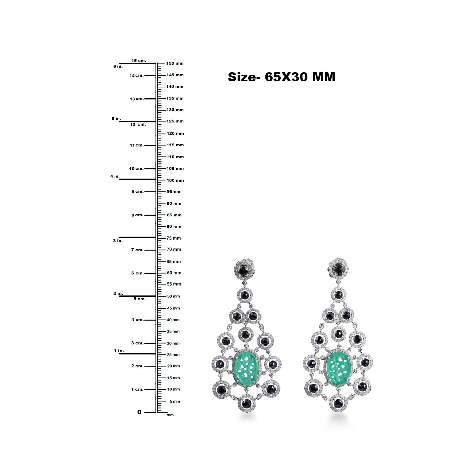 925 Sterling Silver Carved Onyx Round Spinel Pave Diamond Chandelier Earrings for Women - Elegant Evening Wear & Special Occasion Jewelry Gift