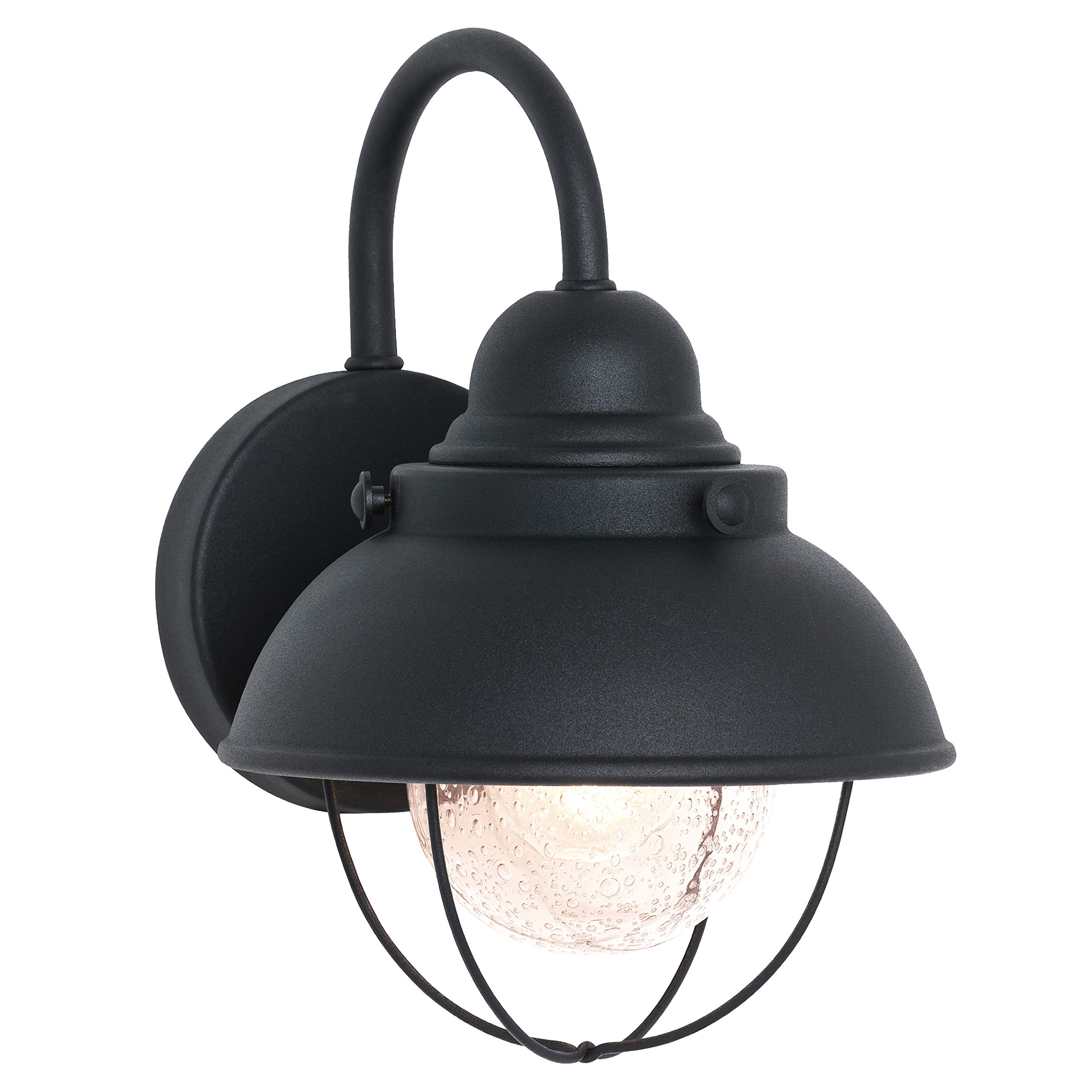 Sea Gull Lighting 8870-12 Sebring Black Outdoor Wall Lantern with Clear Seeded Glass - Weatherproof Exterior Light for Porch, Patio & Entryway
