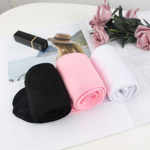 3 Pack Adjustable Terry Cloth Spa Headbands for Women - Soft Stretchable Bath & Shower Head Wrap with Magic Tape - Perfect for Skincare, Makeup, Hair Washing & Sports Activities