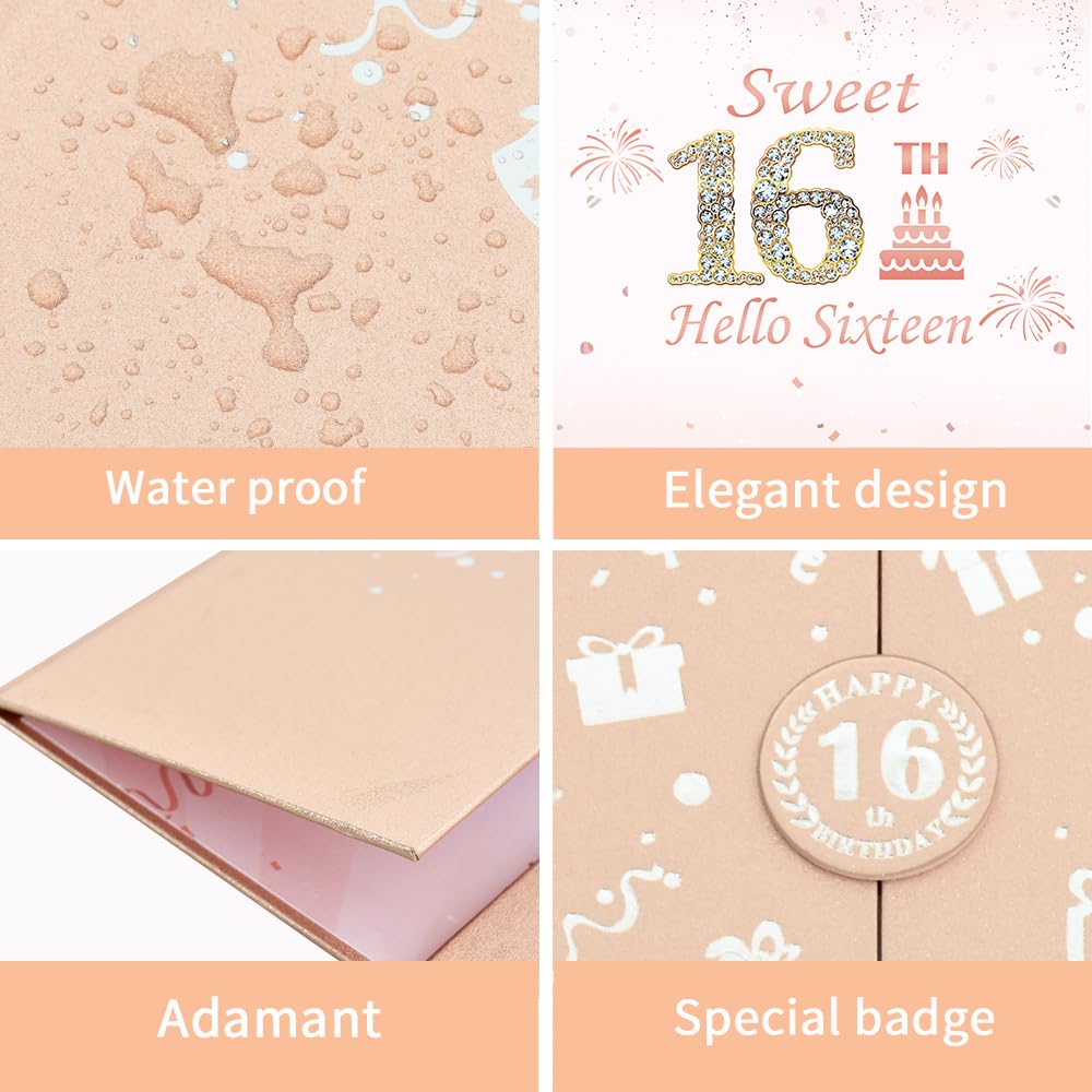 Vuzvuv Rose Gold Sweet 16 Birthday Party Decorations Set - 18x12 Inch Guest Book & Card - Perfect 16th Birthday Gifts for Men & Women - Ideal for Sweet 16 Parties, Milestone Celebrations & Teen Birthday Decor