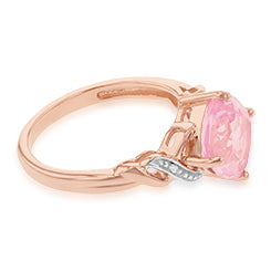 9ct Rose Gold Peach Sapphire and Diamond Cushion Cut Ring - Elegant Engagement, Anniversary or Gift Jewelry for Women