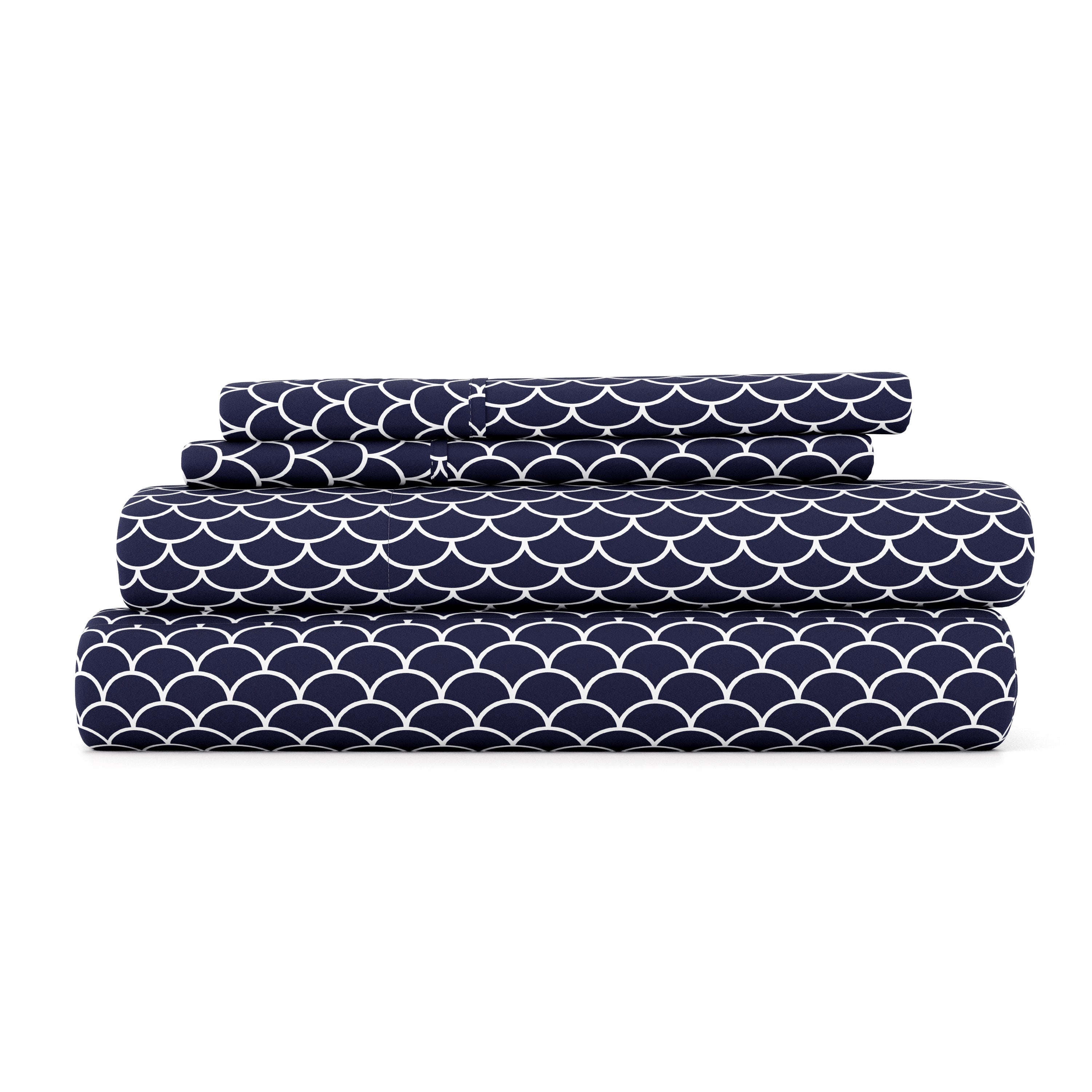 Premium Scallops Pattern 4-Piece Sheet Set - Soft Bedding for Comfortable Sleep | Perfect for Guest Rooms, Master Bedrooms & Dorm Decor