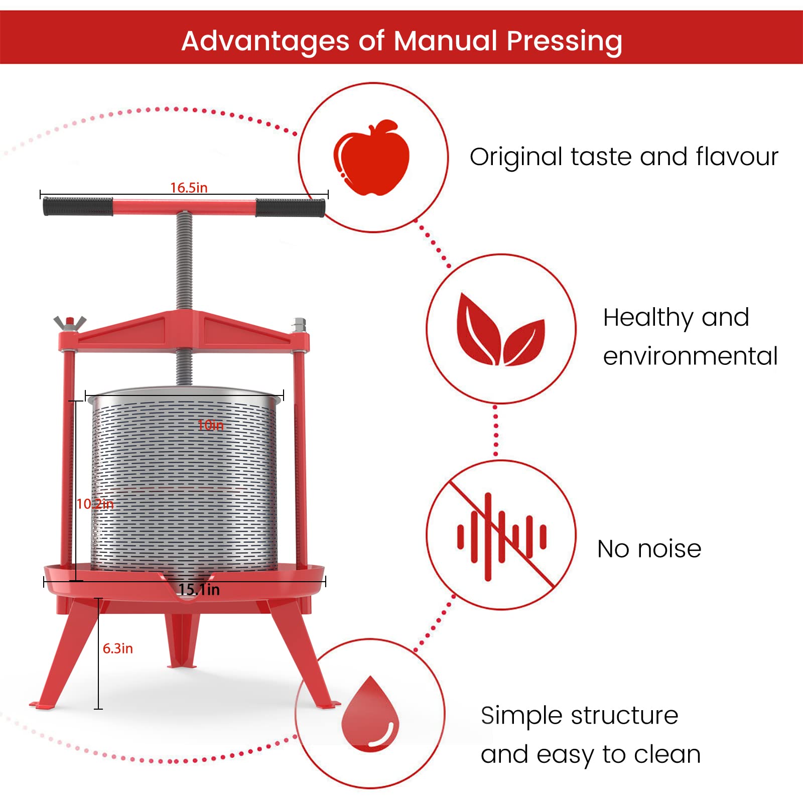 3.69 Gallon Heavy-duty Cross-beam Stainless Steel Fruit and Wine Press for Home Brewing, Cider Making & Juice Extraction - Perfect for Apples, Grapes & Berries