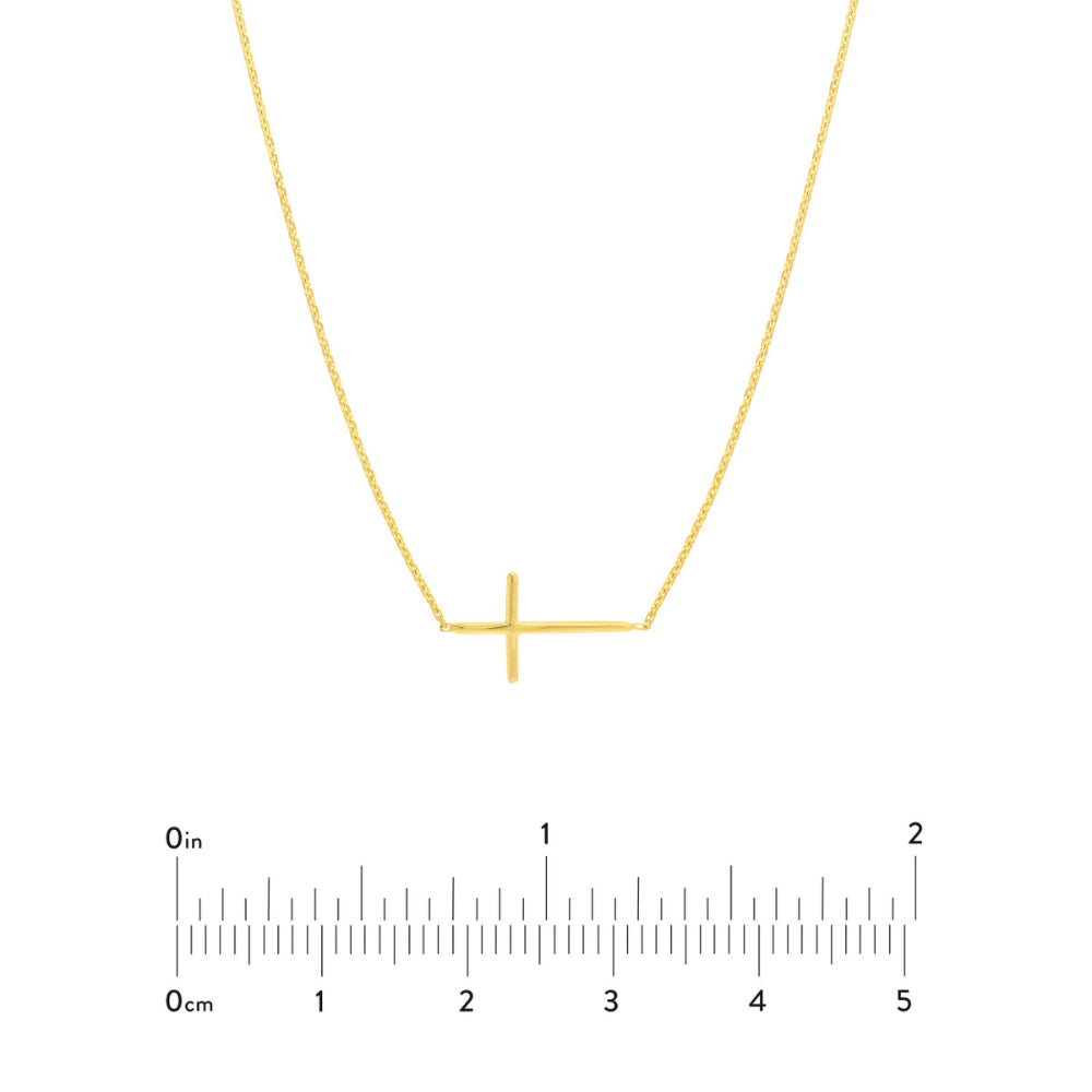 14K Gold Mini Sideways Cross Necklace for Women - Dainty Layering Pendant with 18