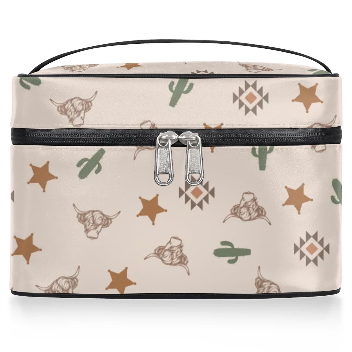 Highland Cow Makeup Bag for Women & Girls - Large Capacity Western Cactus Travel Cosmetic Organizer with Zipper - Perfect for Travel, Gym & Daily Makeup Storage