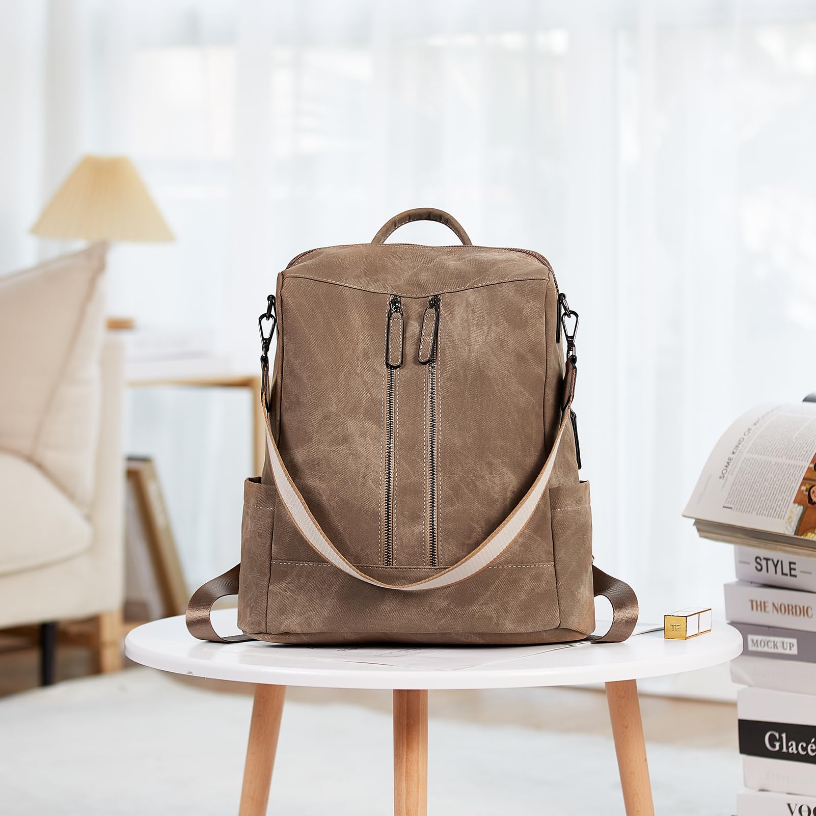 BROMEN Women's Leather Backpack Purse - Anti-Theft Fashion Shoulder Bag & Handbag for Work, Travel & School | Stylish Bookbag for Everyday Use