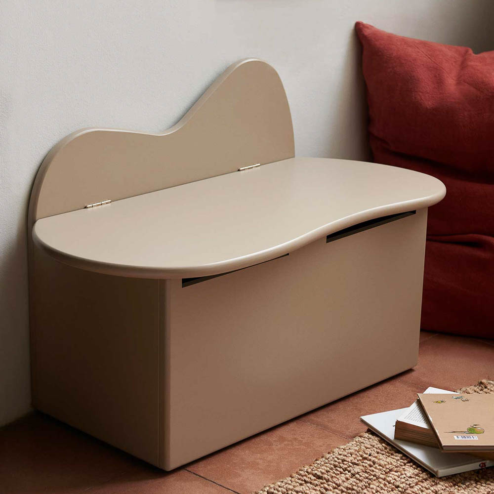 FERM LIVING Slope Storage Bench in Cashmere - Modern Entryway Bench with Hidden Storage for Hallway, Bedroom, or Living Room Organization