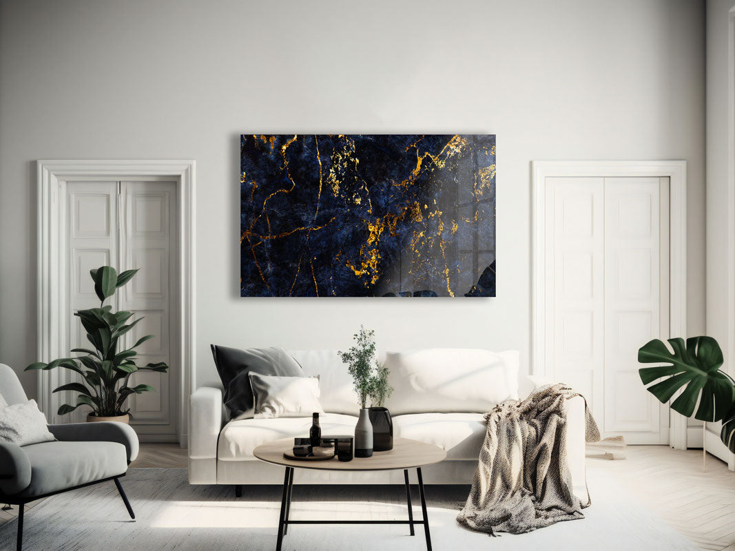 Golden & Navy Abstract Art Print - Modern Wall Decor for Living Room, Bedroom, Office - Perfect for Home & Office Decoration