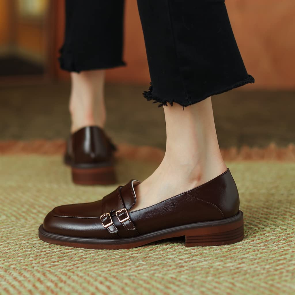 Women's Classic Leather Penny Loafers - Slip On Square Toe Oxford Shoes for Business & Dress | Comfortable Work Flats for Office, Commuting & Professional Occasions