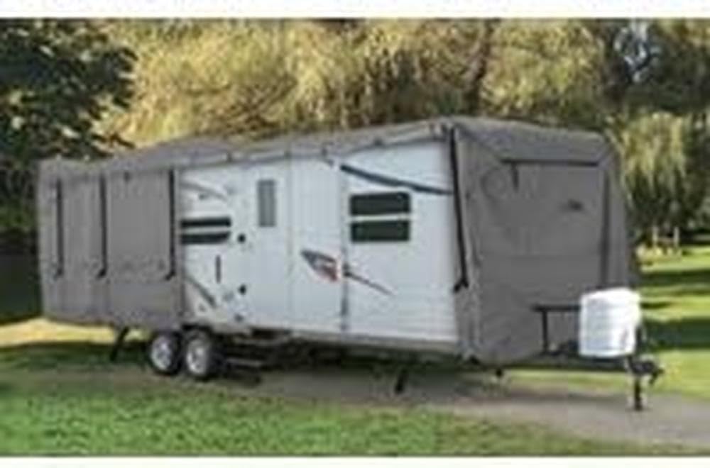 Camco ULTRAGuard 30-32-Foot RV Cover for Travel Trailers & Class C Motorhomes | Zippered Entry Doors & Ventilated Design | Durable Spunbond Polypropylene Material | Includes Storage Bag | Perfect for Winter Storage & Outdoor Protection