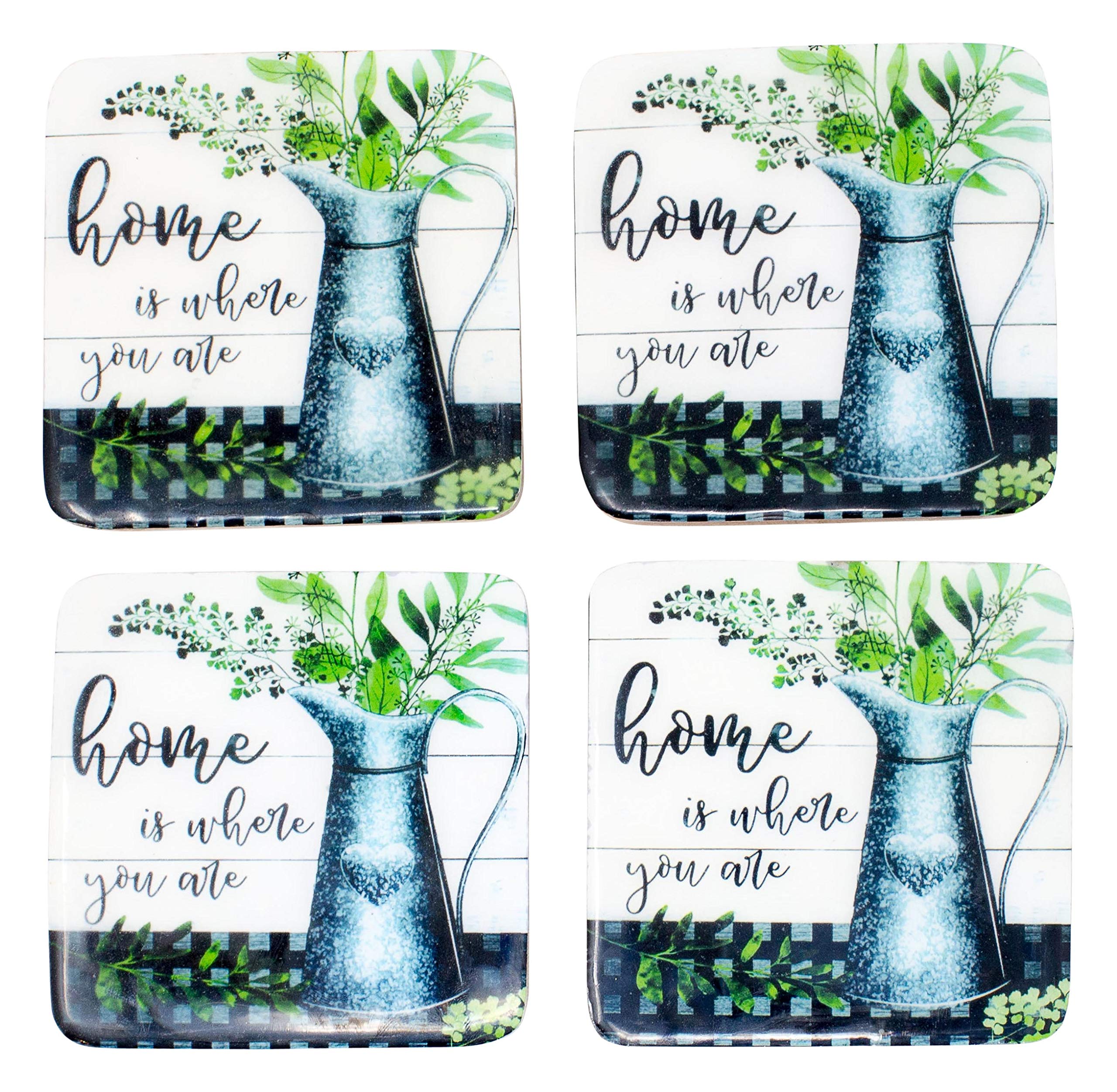 Stylish Enamel and Wood Coasters Set of 4 - Rustic Home Decor for Coffee Tables, Dining Tables, and Office Desks - Perfect Gift for Housewarming and Weddings