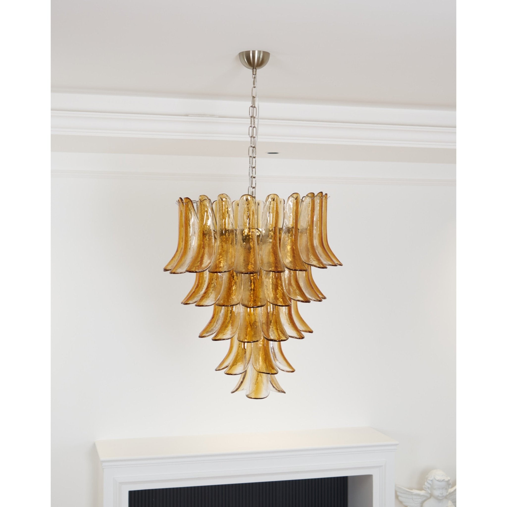 Murano Amber Lily Chandelier - Handcrafted Italian Glass Ceiling Light Fixture for Dining Room, Living Room & Bedroom Decor