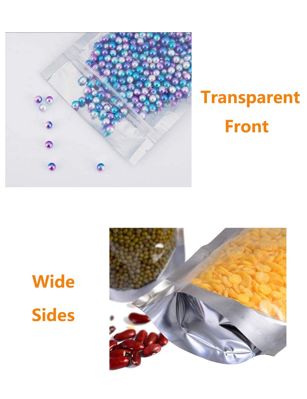 100PCS Stand Up Aluminum Foil Bags - Smell Proof & Reclosable Airtight Food Storage Pouches with Ziplock for Snacks, Coffee, Beans, Nuts | Ideal for Kitchen, Camping, Travel & Bulk Food Preservation