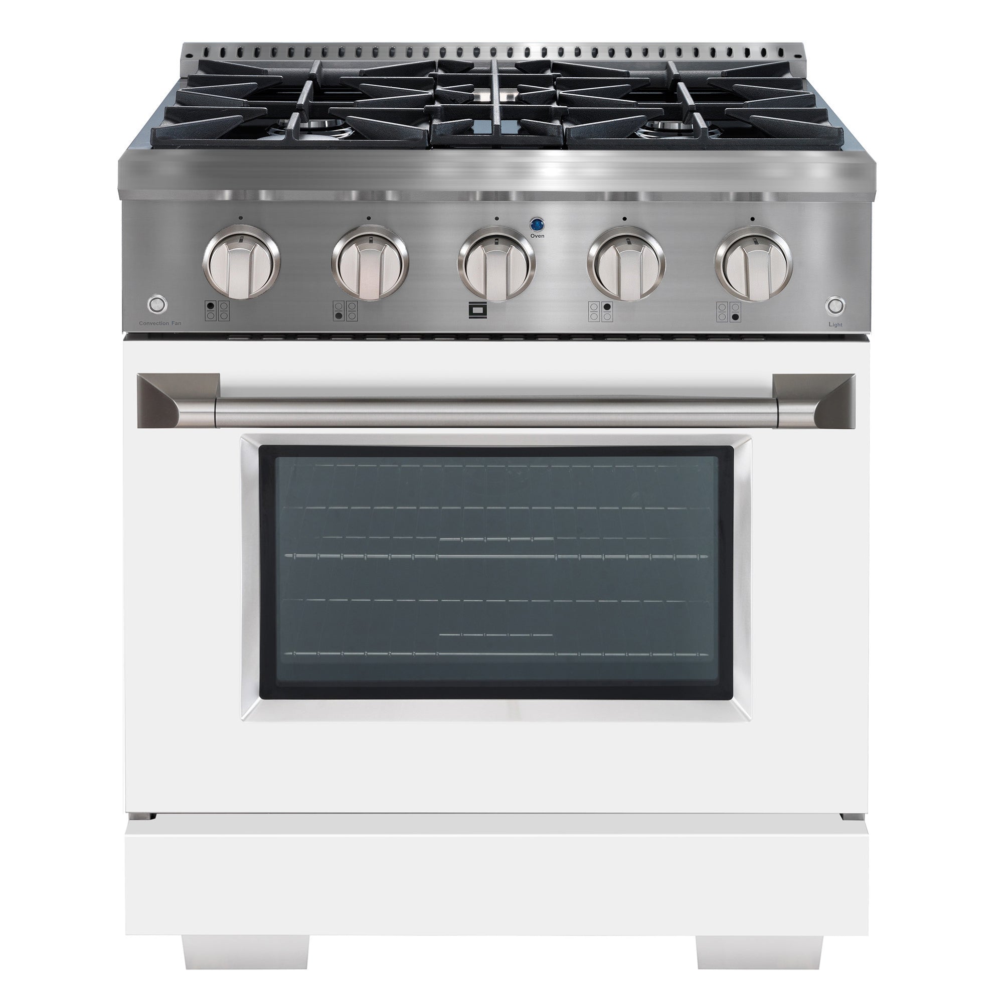 Ancona 2-Piece Kitchen Appliance Set: 30-Inch Dual Fuel Range with White Door & 600 CFM Wall-Mounted Range Hood – Perfect for Modern Home Cooking & Ventilation