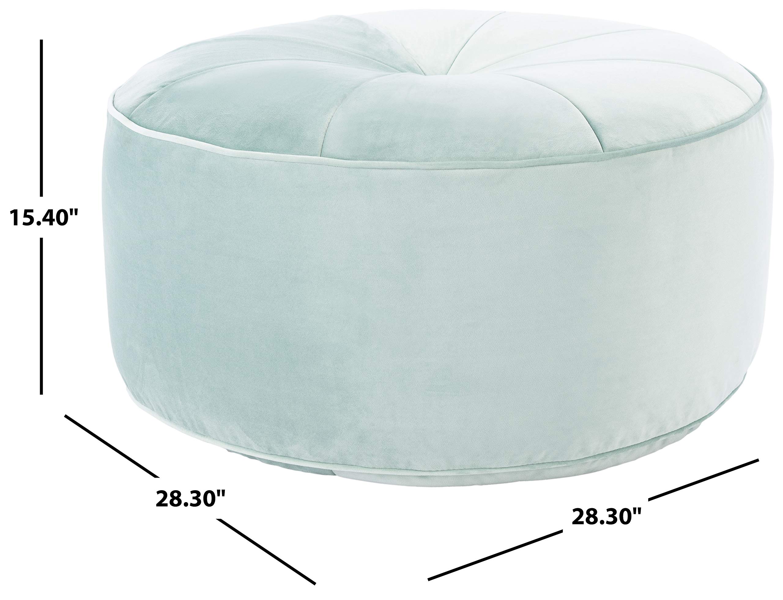 Safavieh Amais Mint Green Velvet Round Ottoman Footstool - Stylish Living Room Pouf for Home Decor, Bedroom Seating & Nursery Accent