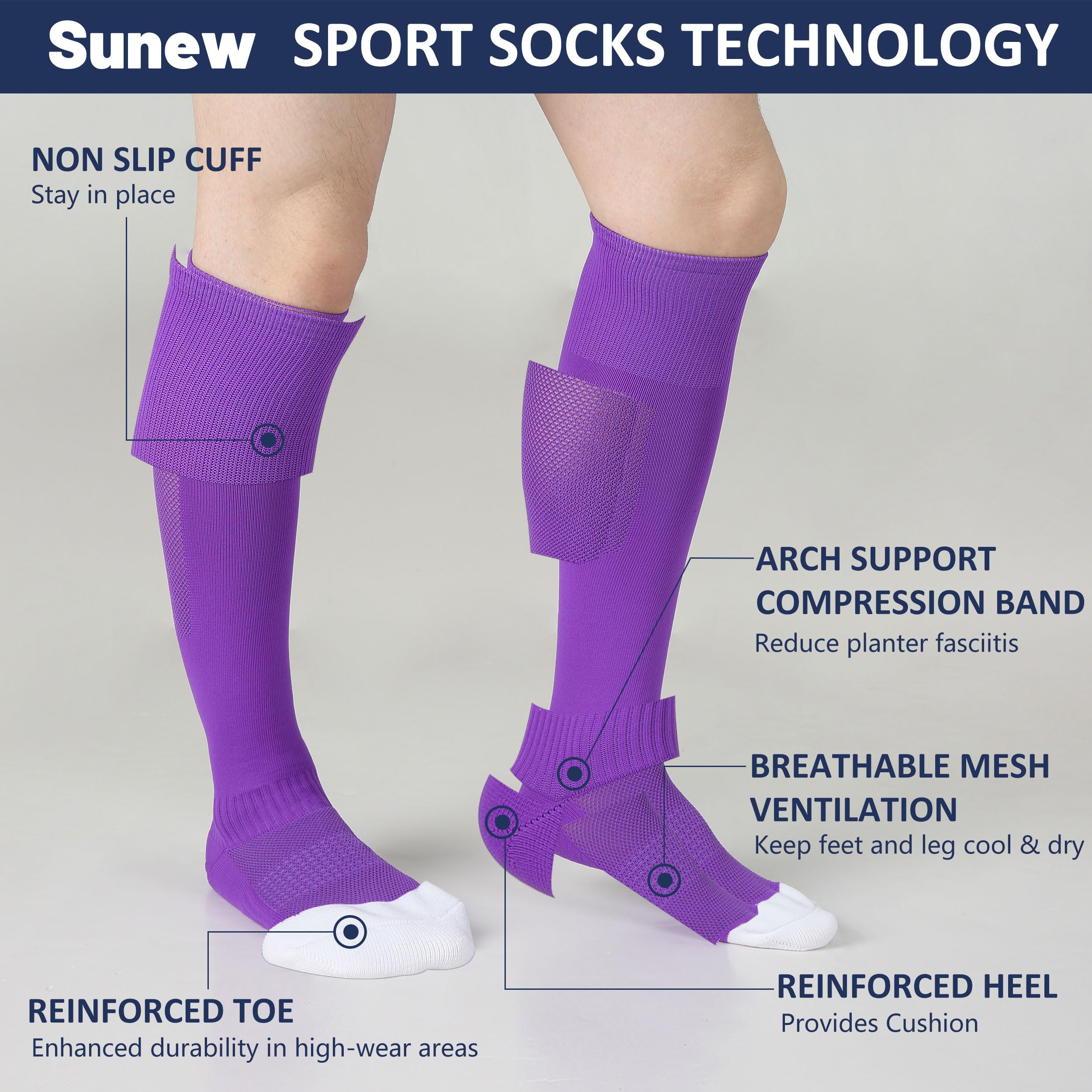 Sunew Soccer Baseball Socks for Men & Women - 2/3 Pack Multi-Sport Athletic Socks for Football, Softball, Volleyball - Youth & Adult Sizes (4 Size Options) - Perfect for Training, Games & Sports Activities