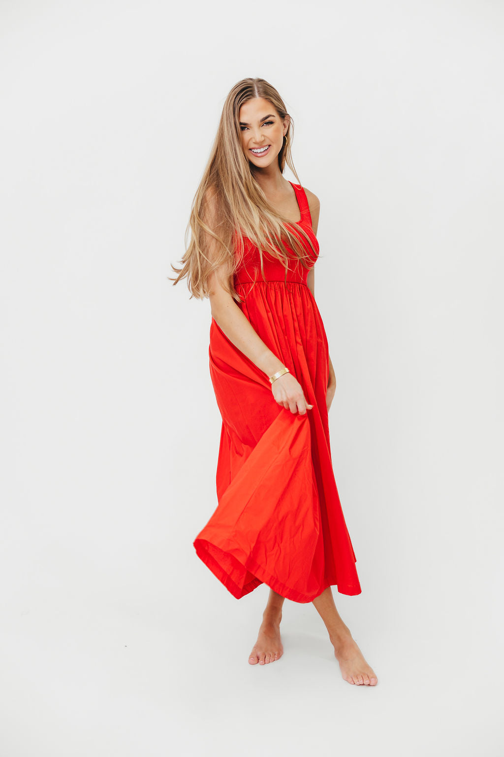 Addie Tank Midi Dress in Chili Red - Flowy Summer Dress for Women | Perfect for Beach, Vacation & Casual Outings