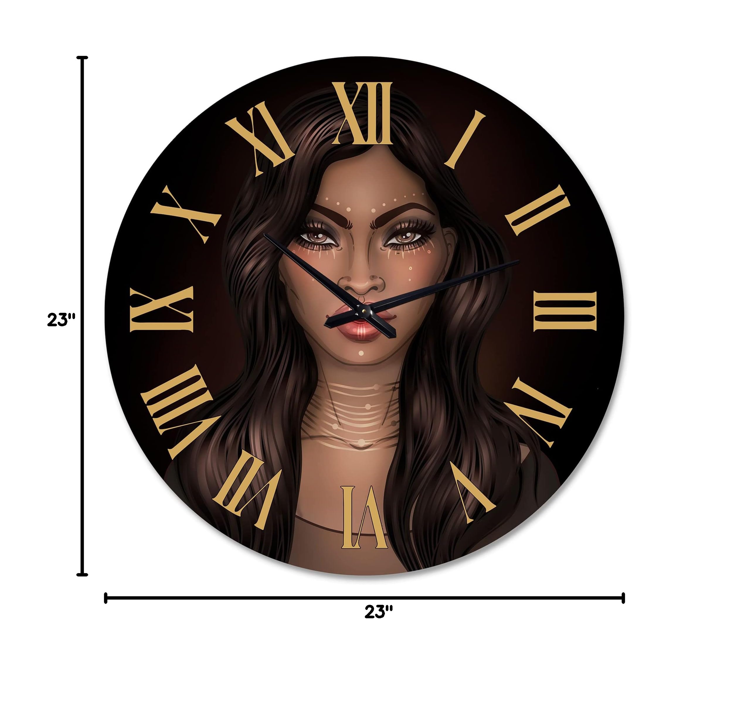 DesignQ Modern Wall Clock - Portrait of African American Woman IV - Large Decorative Clock for Kitchen, Living Room & Office - Unique Home Decor Gift Idea