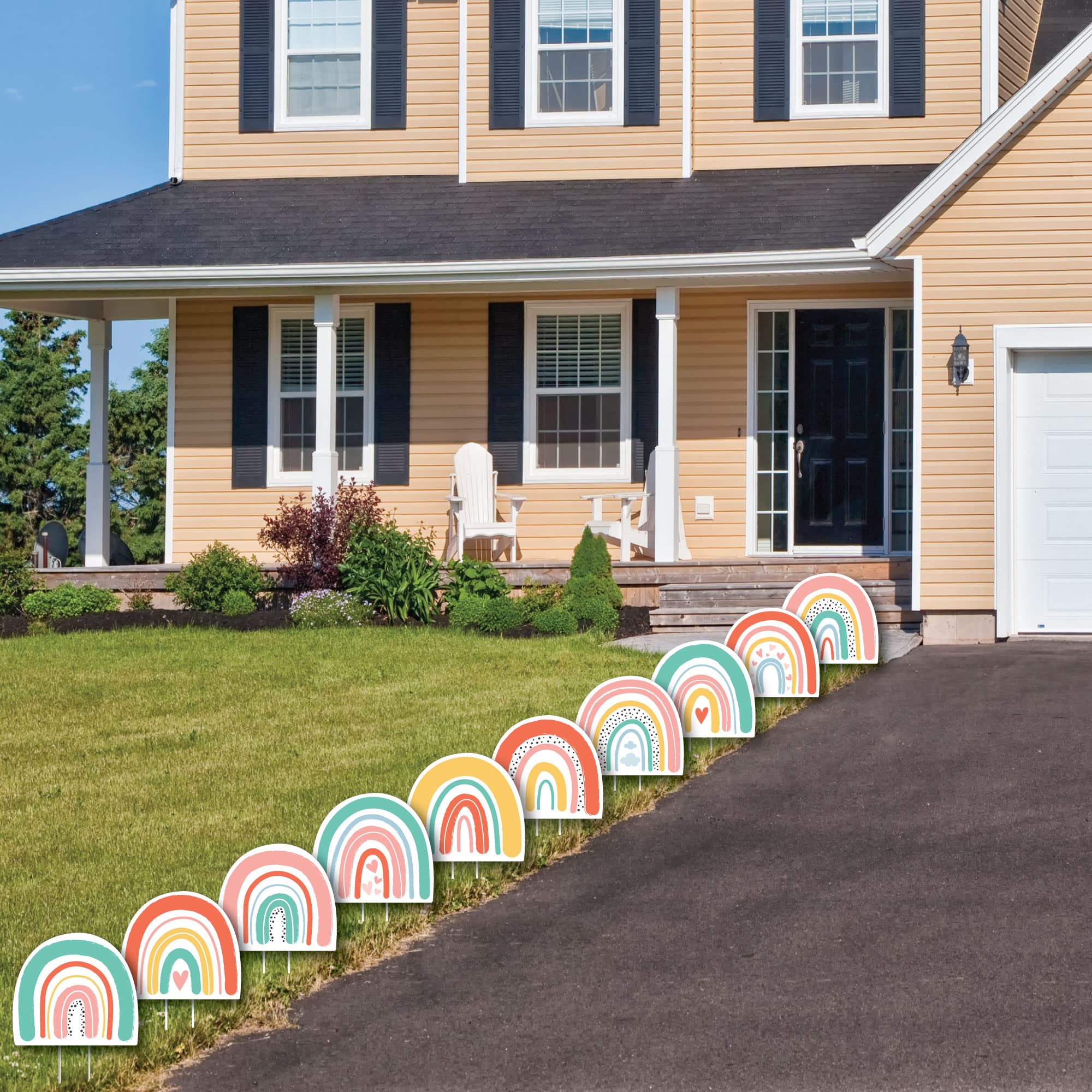 Big Dot of Happiness Hello Rainbow Lawn Decorations - 10-Piece Outdoor Boho Party Decor Set for Baby Showers, Birthdays & Garden Parties | Vibrant Yard Signage for Outdoor Celebrations