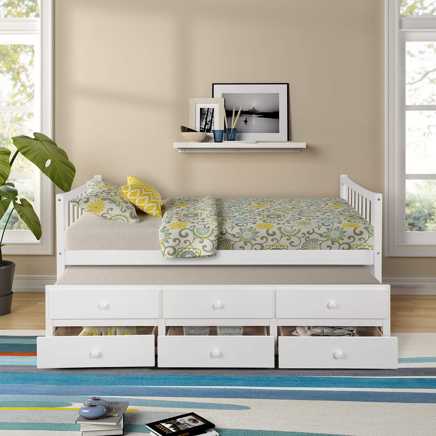 LZ LEISURE ZONE Twin Size Platform Storage Daybed with Trundle - 3 Drawers for Extra Storage Space | Perfect for Guest Rooms, Small Apartments & Kids' Bedrooms