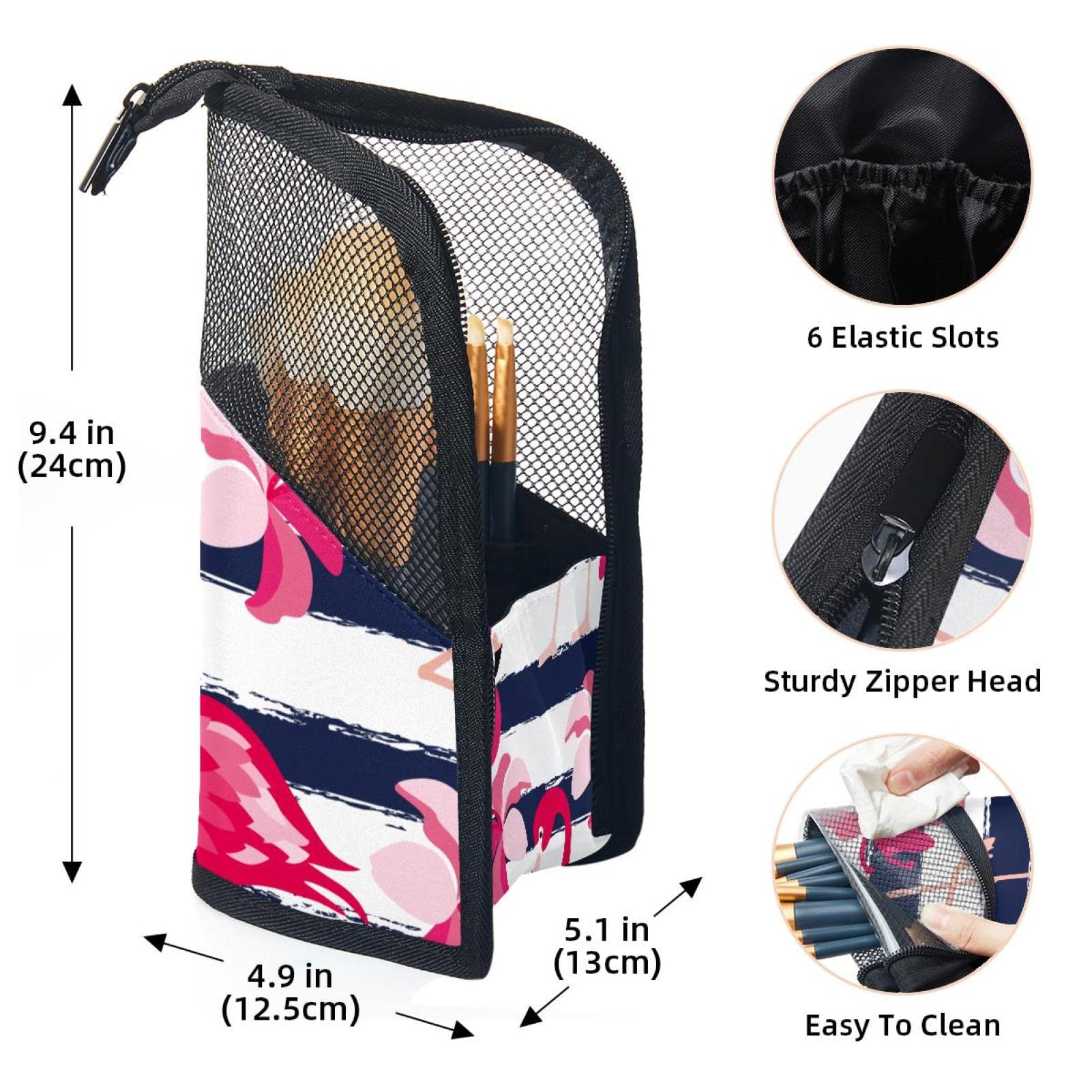 12-Piece Flamingo Stripes Pink Flowers Makeup Brush Organizer Bag - Portable Makeup Brush Holder Case for Travel & Home Storage | Perfect for Makeup Artists & Beauty Enthusiasts