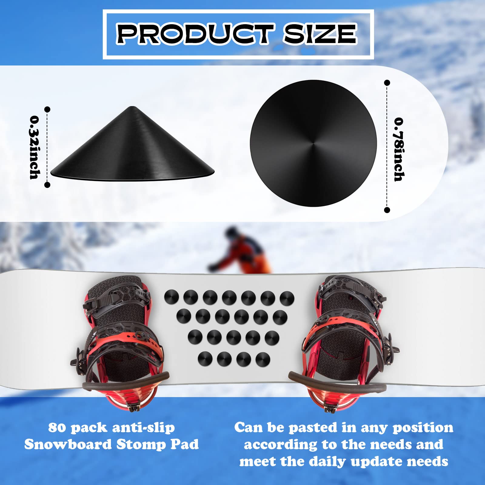 Chivao 80PCS Self-Adhesive Snowboard Grip Pads - Non-Slip Rubber Studs for Ski & Snowboard Traction - Black Anti-Slip Mat for Men & Women - Winter Sports Accessories for Skiing, Snowboarding & Outdoor Adventures