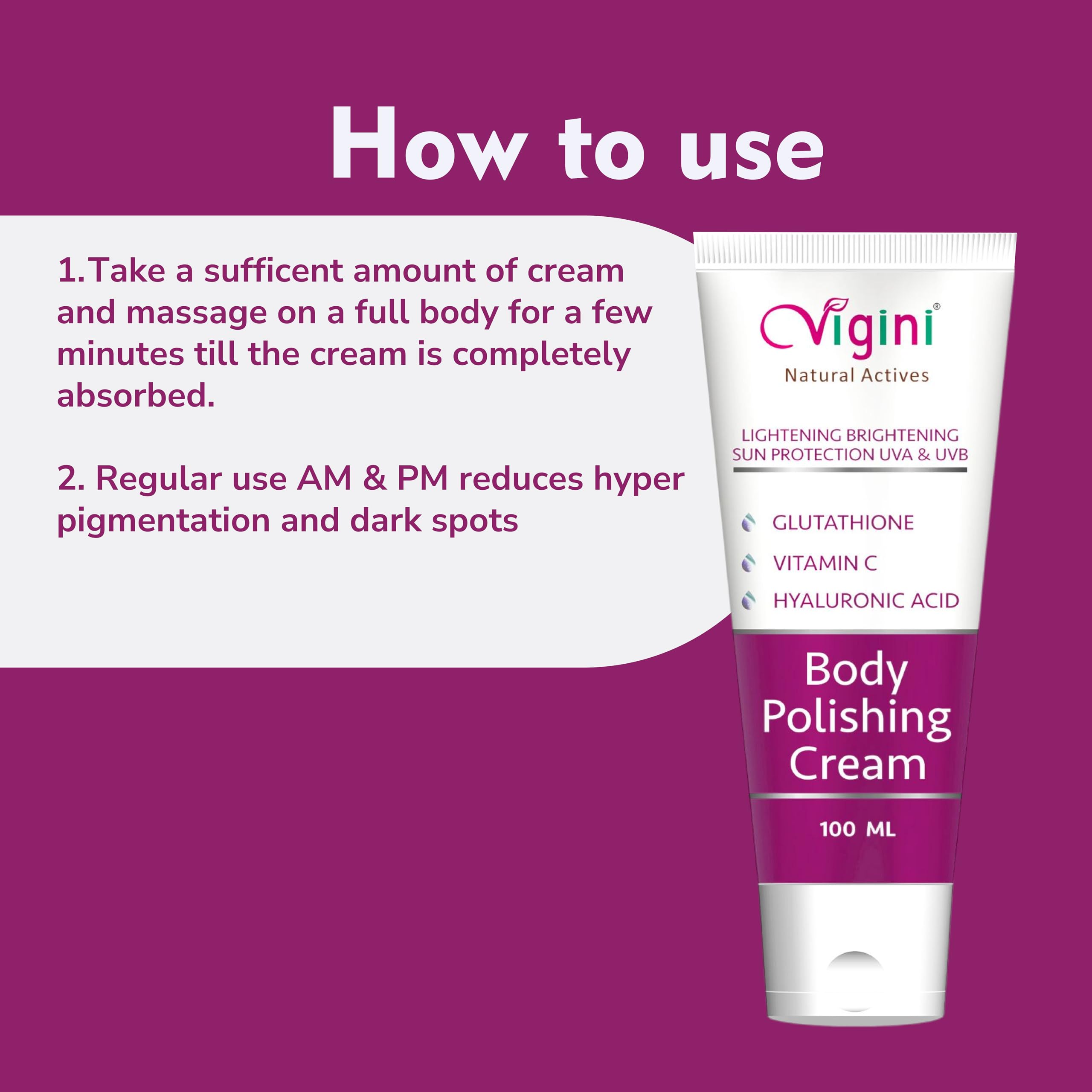 Vigini Brightening & Glowing Body Cream with Kojic Acid & Vitamin C - Dark Spot Corrector for Pigmentation, Uneven Skin Tone & Underarm Brightening - Tan Removal Moisturizer for Men & Women (100ml) - Perfect for Daily Skincare Routine & Post-Sun Care