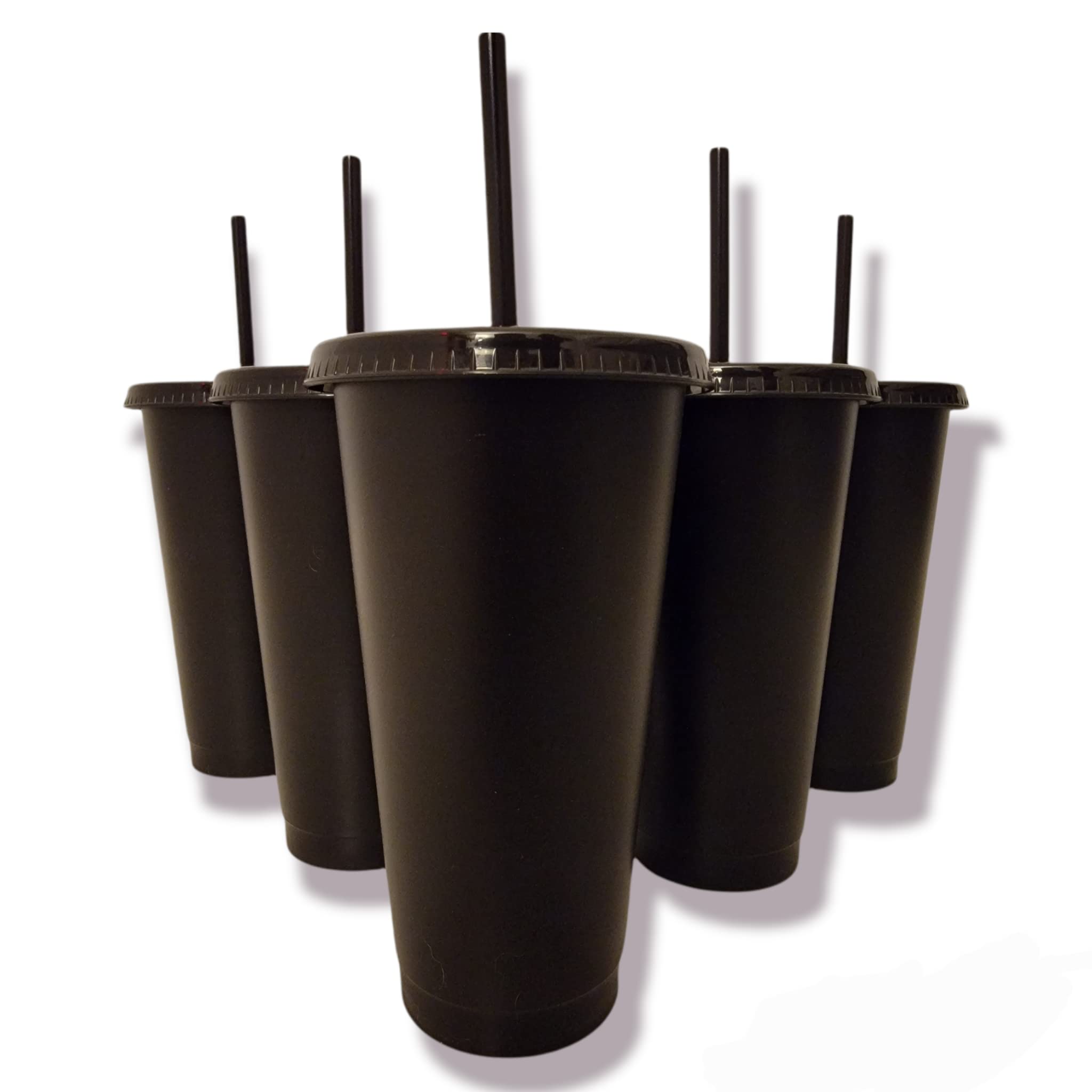 Reusable 24oz Matte Black Plastic Tumbler Cups with Lids & Straws - 5 Pack | Customizable Cold Drink Cup for Iced Coffee, Smoothies & Bubble Tea | Perfect for Travel, Parties, Weddings, Bachelorette & Birthday Gifts | Dishwasher Safe & Eco-Friendly