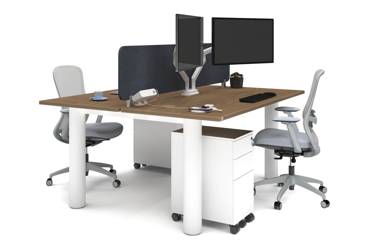 Quadro Cylinder Leg 2 Person Office Workstation Desk - 1600L x 700W - Modern Shared Workspace Solution for Collaborative Teams & Coworking Spaces