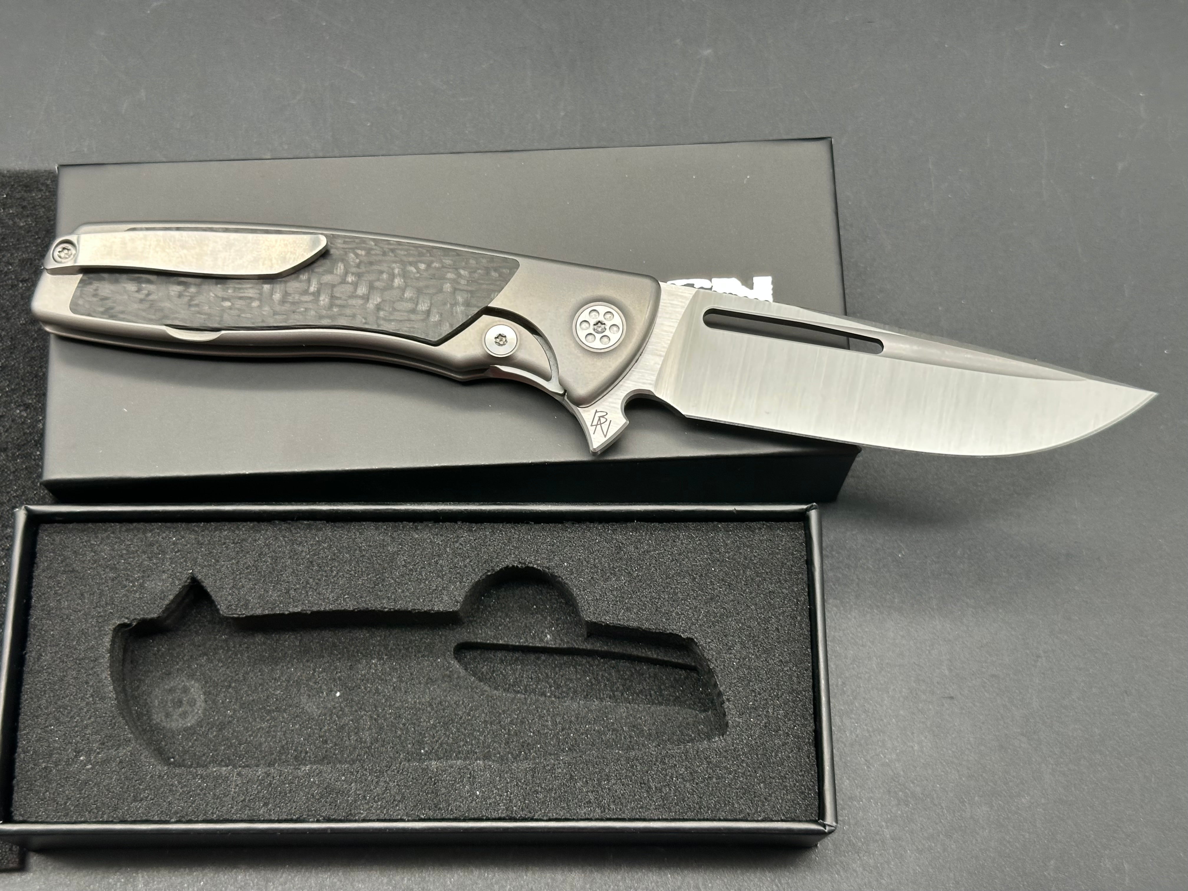 Sharp By Design Mini Evo Drop Point Folding Knife - Premium Carbon Fiber Blade - EDC Pocket Knife for Outdoor, Camping & Everyday Carry