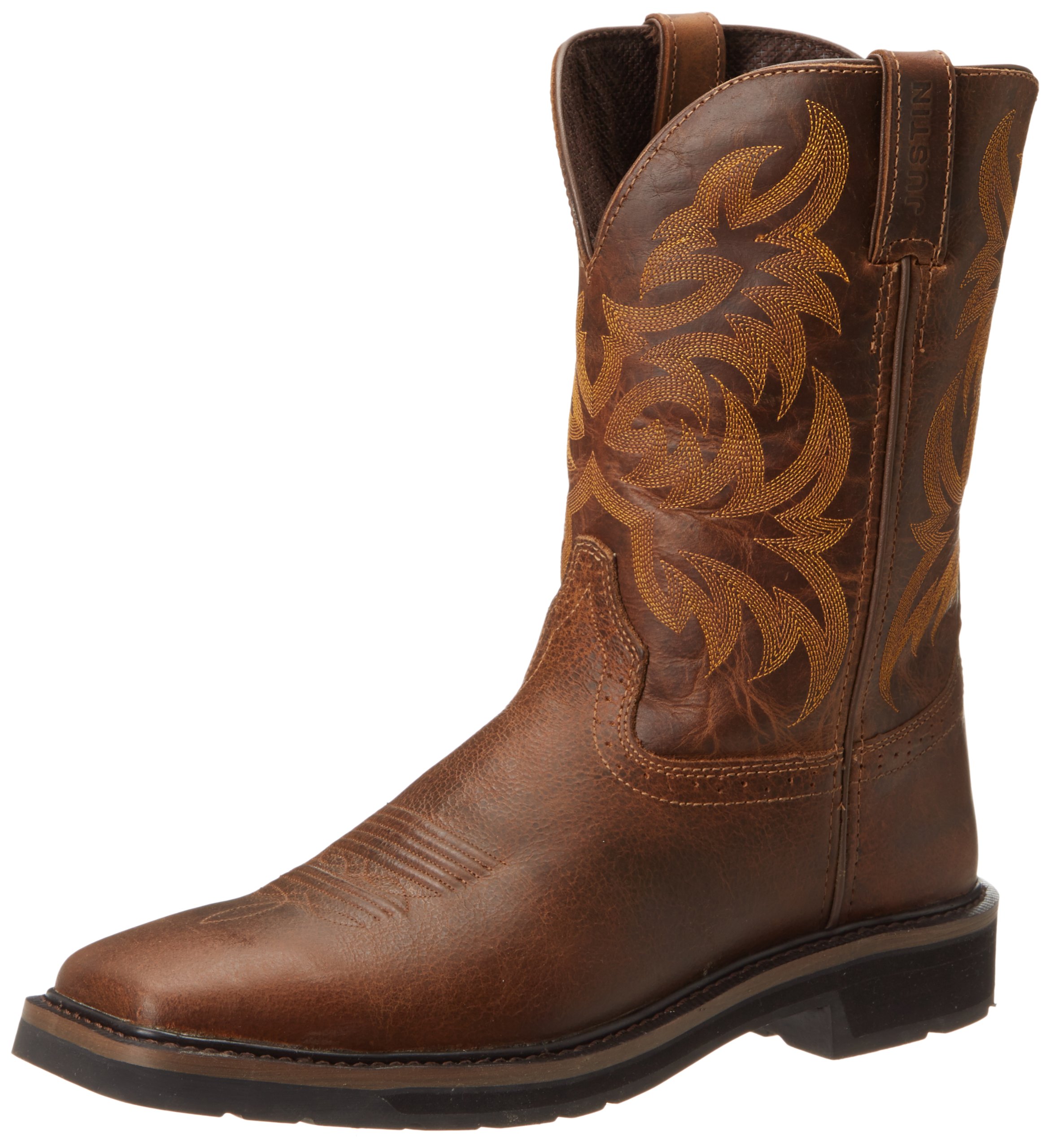 Justin Original Work Boots for Men - Driller Pull-On Square Toe Steel Toe Work Boots - Durable & Comfortable for Construction, Ranch & Outdoor Work