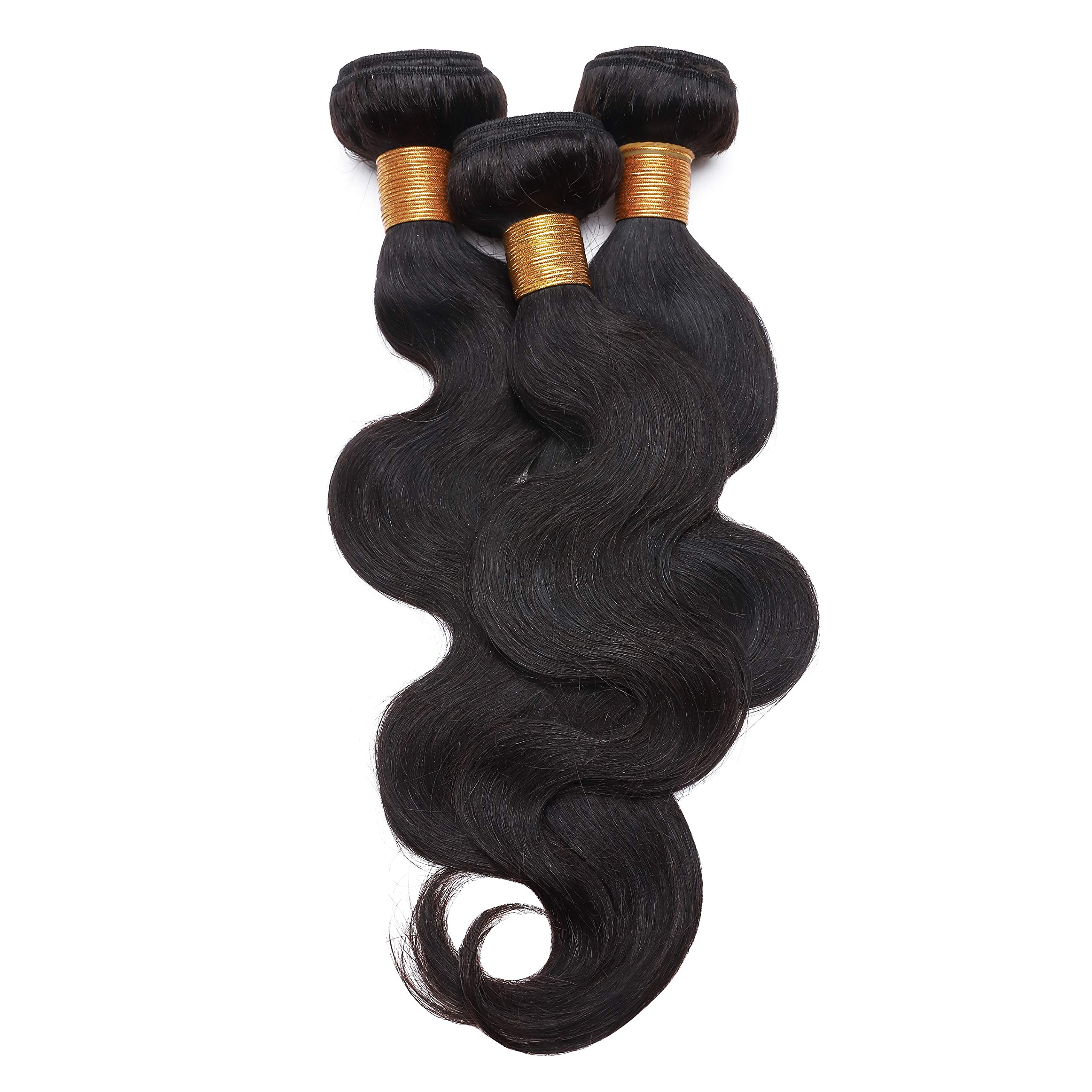 Benehair 100% Human Hair Bundles 20 22 24 Inches Brazilian Body Wave Weave Extensions - 3 Bundles Natural Black (#1B) 300g - Real Human Hair for Sew-in, Wavy & Curly Styles - Perfect for Daily Wear, Parties & Special Occasions