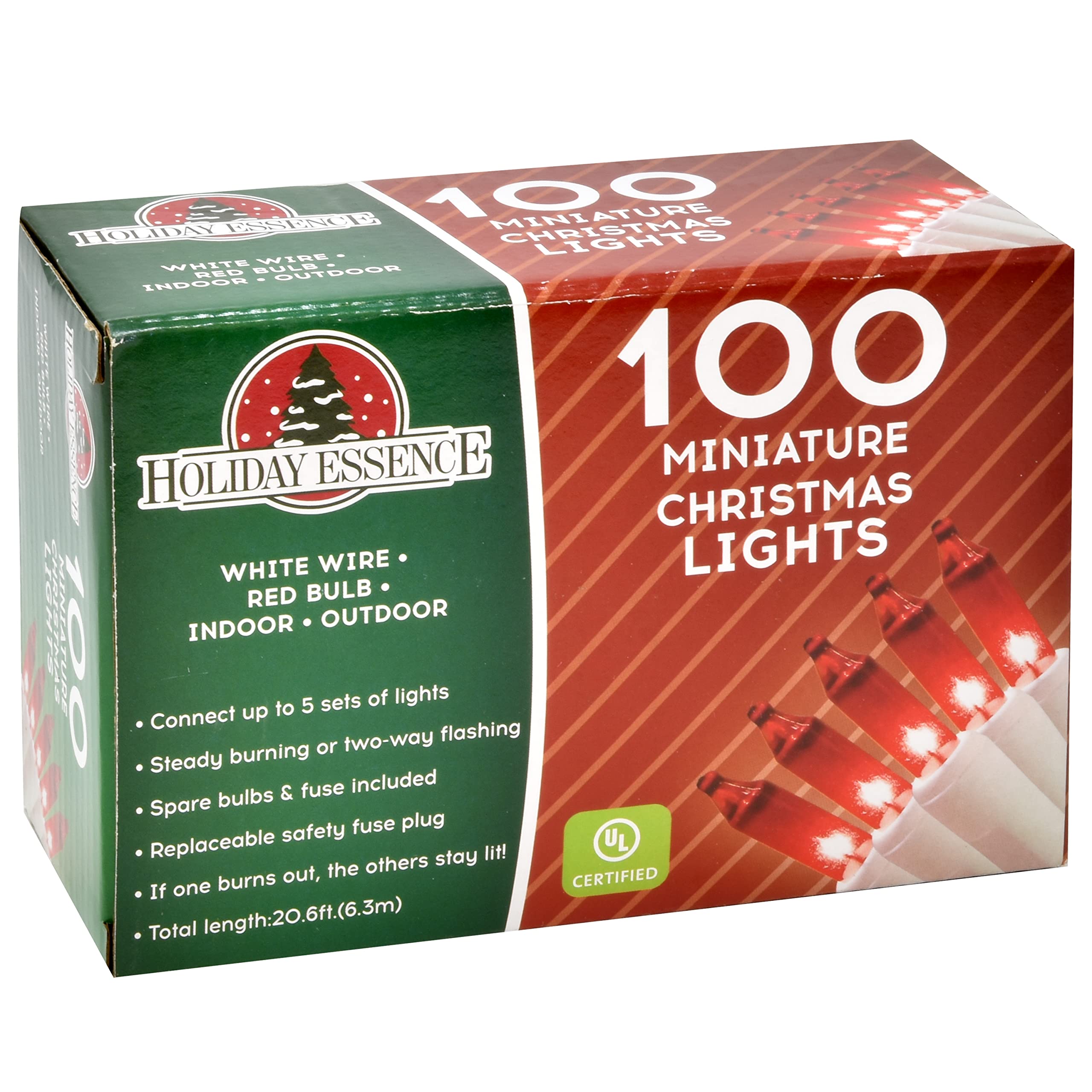 100 LED Red Christmas Lights with 20.6ft White Wire - Indoor/Outdoor Holiday String Lights for Xmas Tree, Wedding, Halloween, Valentine's Day Decorations (UL Certified) - Perfect for Home, Party, and Seasonal Celebrations