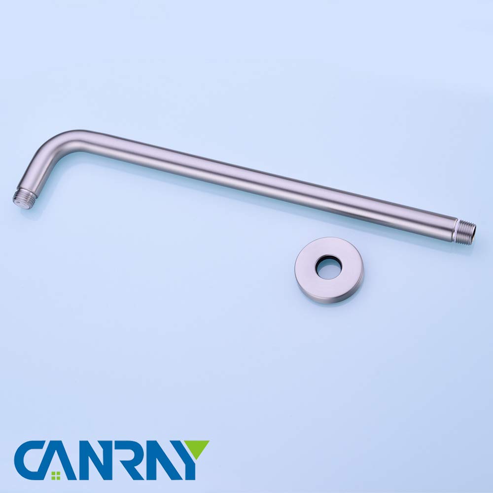 16 Inch Brushed Nickel Shower Extension Arm - 90 Degree Adjustable Rain Shower Head Mount with Flange - Long Wall Mounted Shower Arm Extender for Fixed Shower Heads - Perfect for Bathroom Renovation & Spa-Like Shower Experience