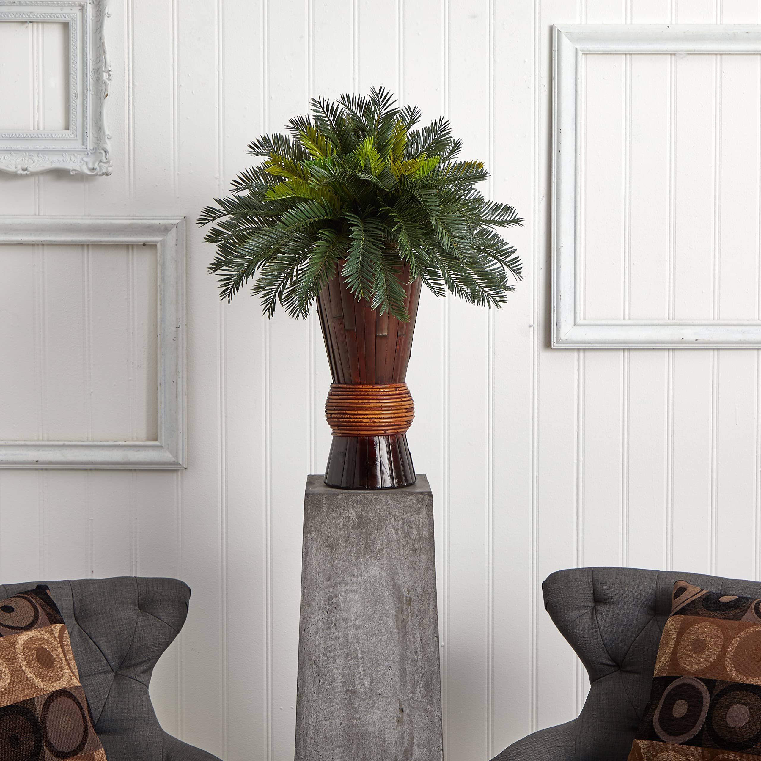 Nearly Natural Cycas Palm with Bamboo Vase - 24