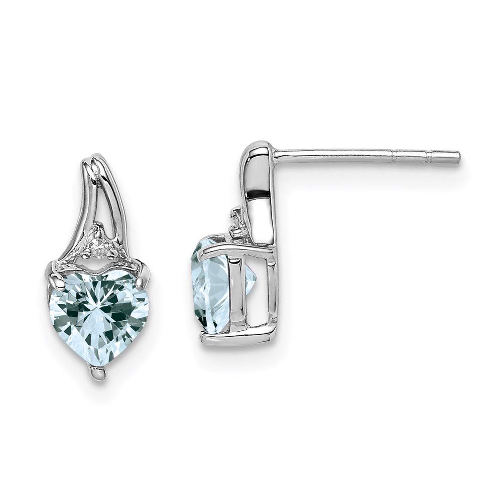 925 Sterling Silver Diamond & Aquamarine Heart Stud Earrings for Women - Elegant Fine Jewelry Gift for Her - Perfect for Valentine's Day, Anniversary & Special Occasions
