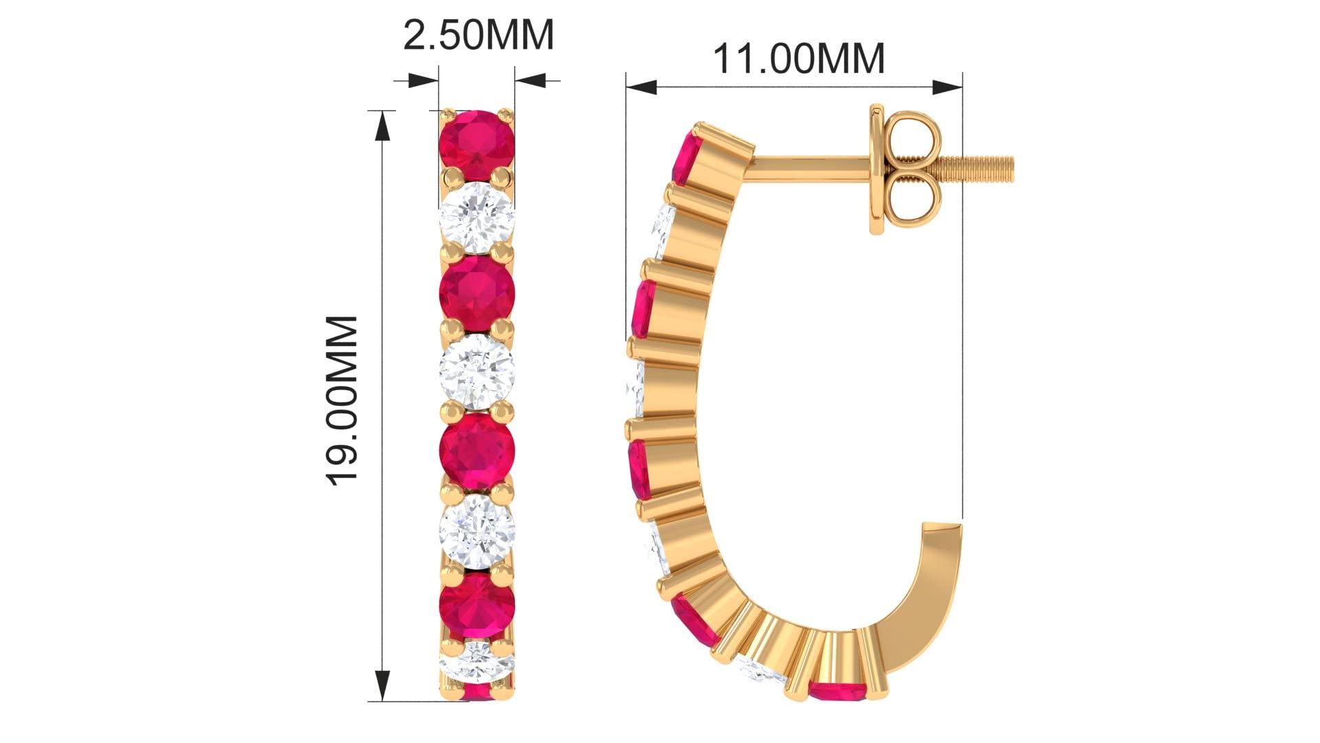 Natural AAA Certified Ruby Hoop Earrings with Moissanite - Screw Back Stud Earrings for Women | Perfect Gift for Anniversary, Birthday & Special Occasions | Elegant Jewelry for Parties, Weddings & Date Nights
