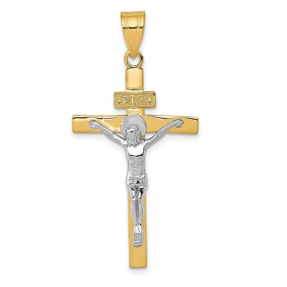 14K Two-Tone Yellow Gold INRI Crucifix Cross Pendant Necklace - Religious Latin Fine Jewelry for Women, Perfect Gift for Her - Ideal for Church, Weddings & Special Occasions