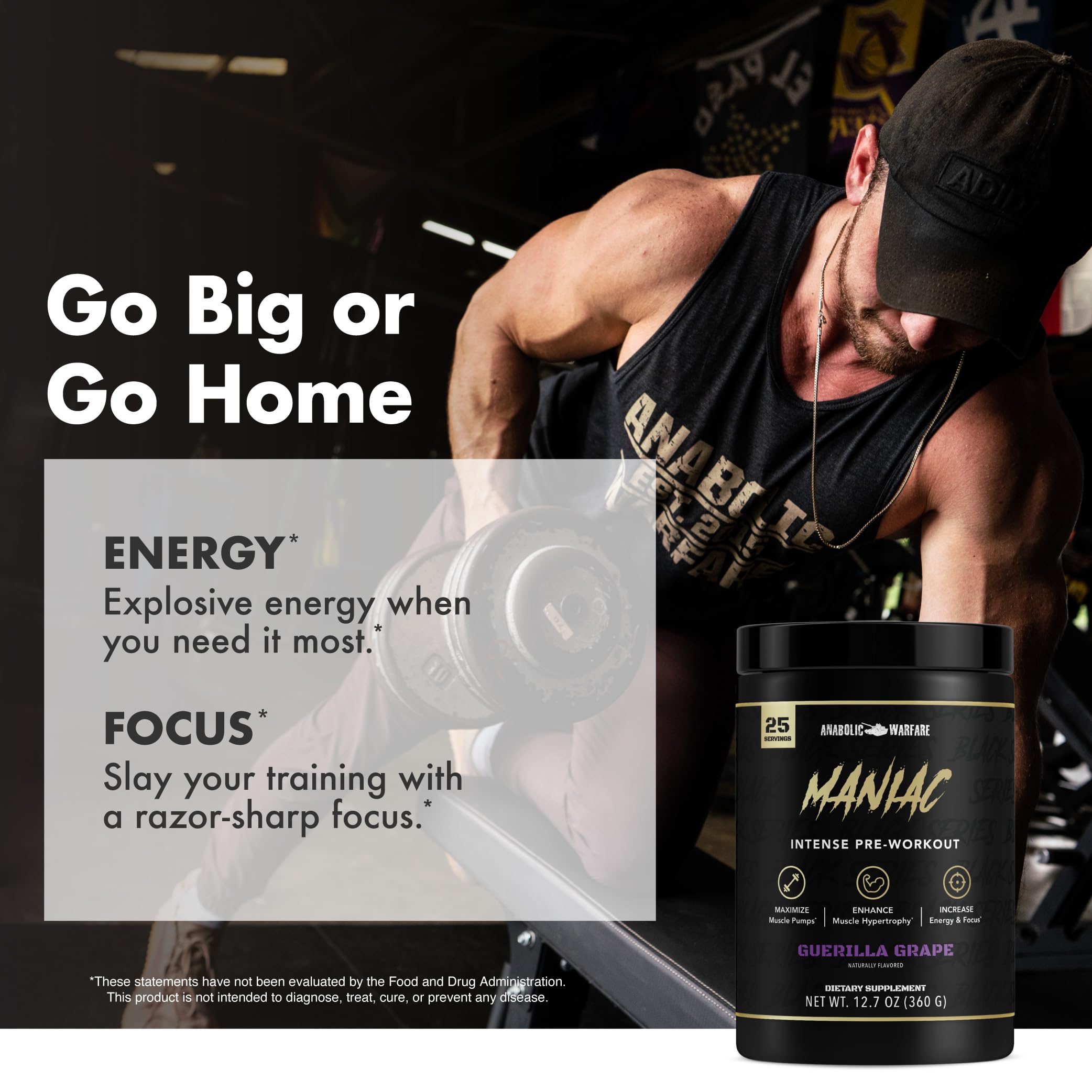 Anabolic Warfare Black Series Maniac Pre-Workout Powder - Nitric Oxide Booster for Muscle Pumps & Protein Synthesis - Fruit Explosion Flavor - Ideal for Gym, Bodybuilding & Intense Workouts