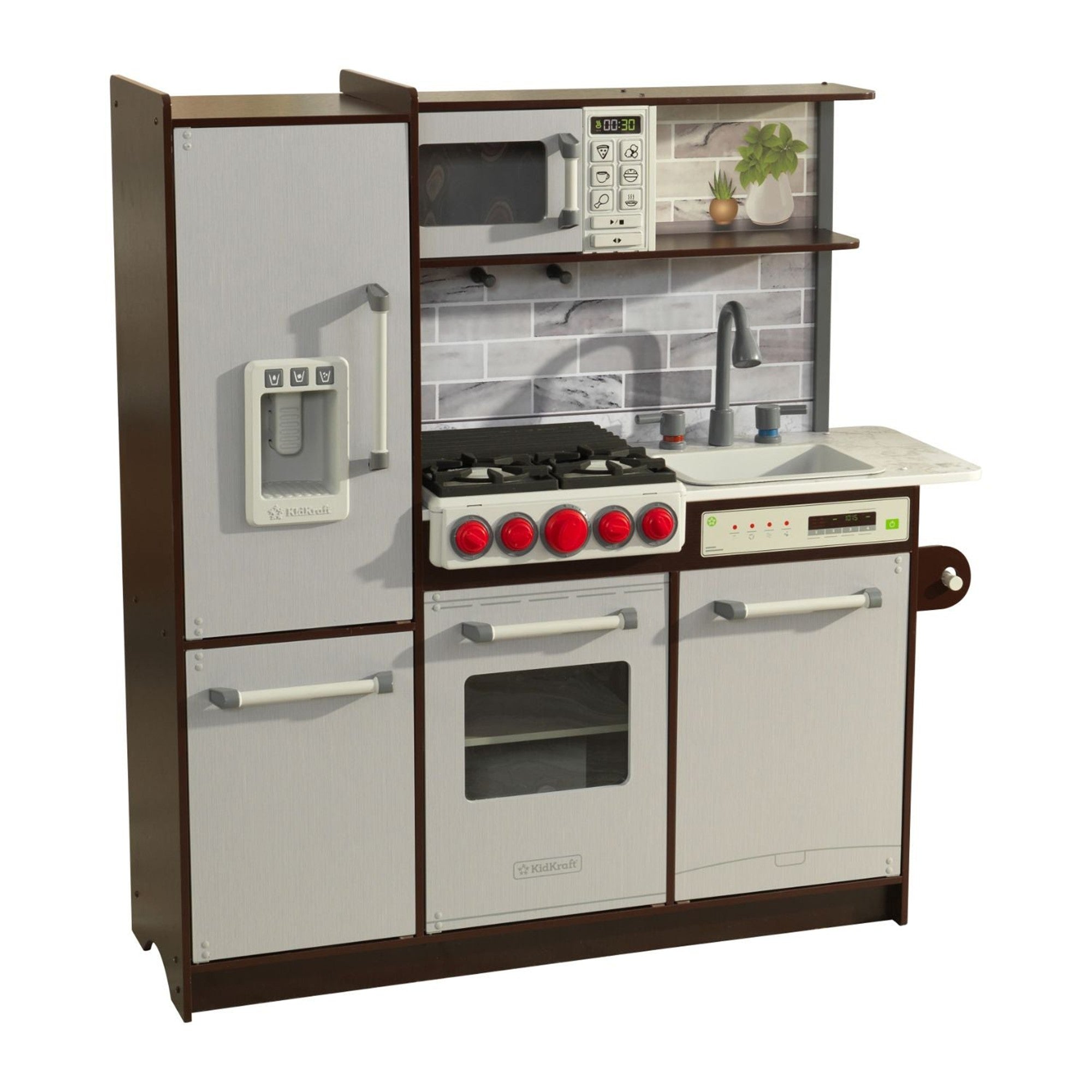 KidKraft Uptown Elite Espresso Wooden Play Kitchen for Kids - Easy Assembly Toy Kitchen Set with Realistic Features - Perfect for Pretend Play, Role Playing & Early Learning at Home or Preschool