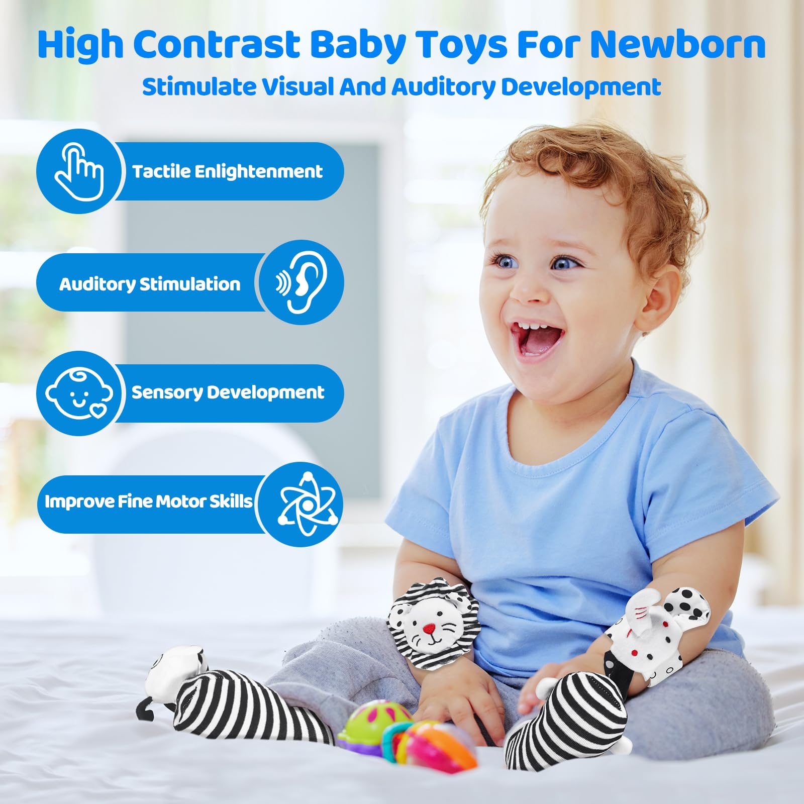 High Contrast Baby Socks & Rattles Toys 0-12 Months - Newborn Sensory Gifts for Playtime
